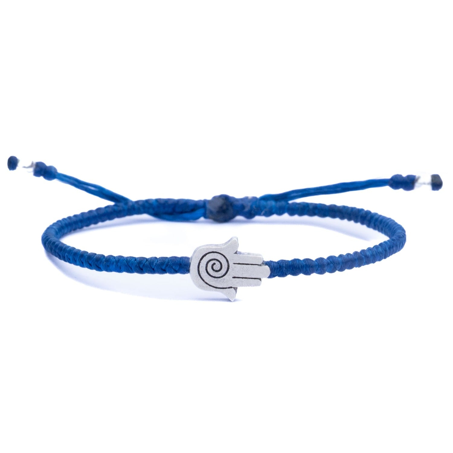 Womens Sterling Silver & Blue Rope Hamsa Bracelet