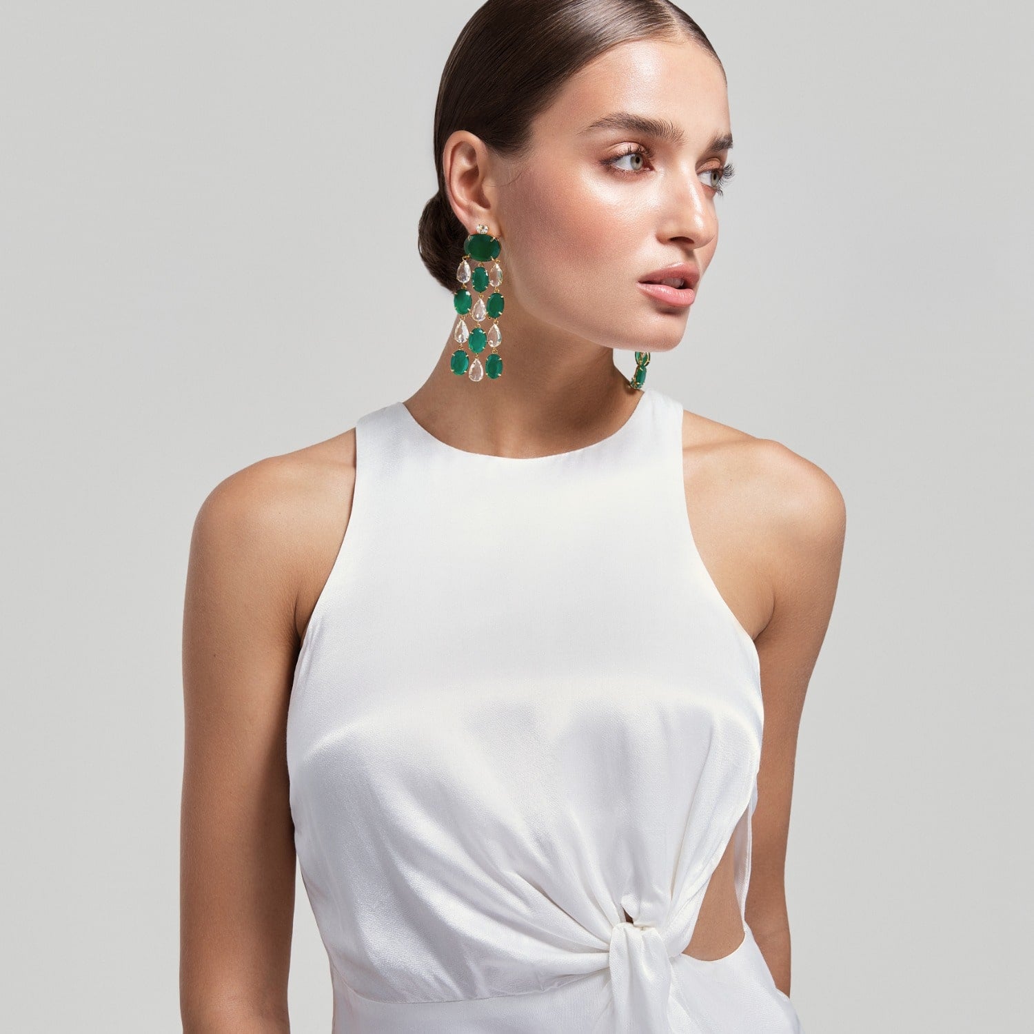 Mercedes Earrings Green Onyx Pierced