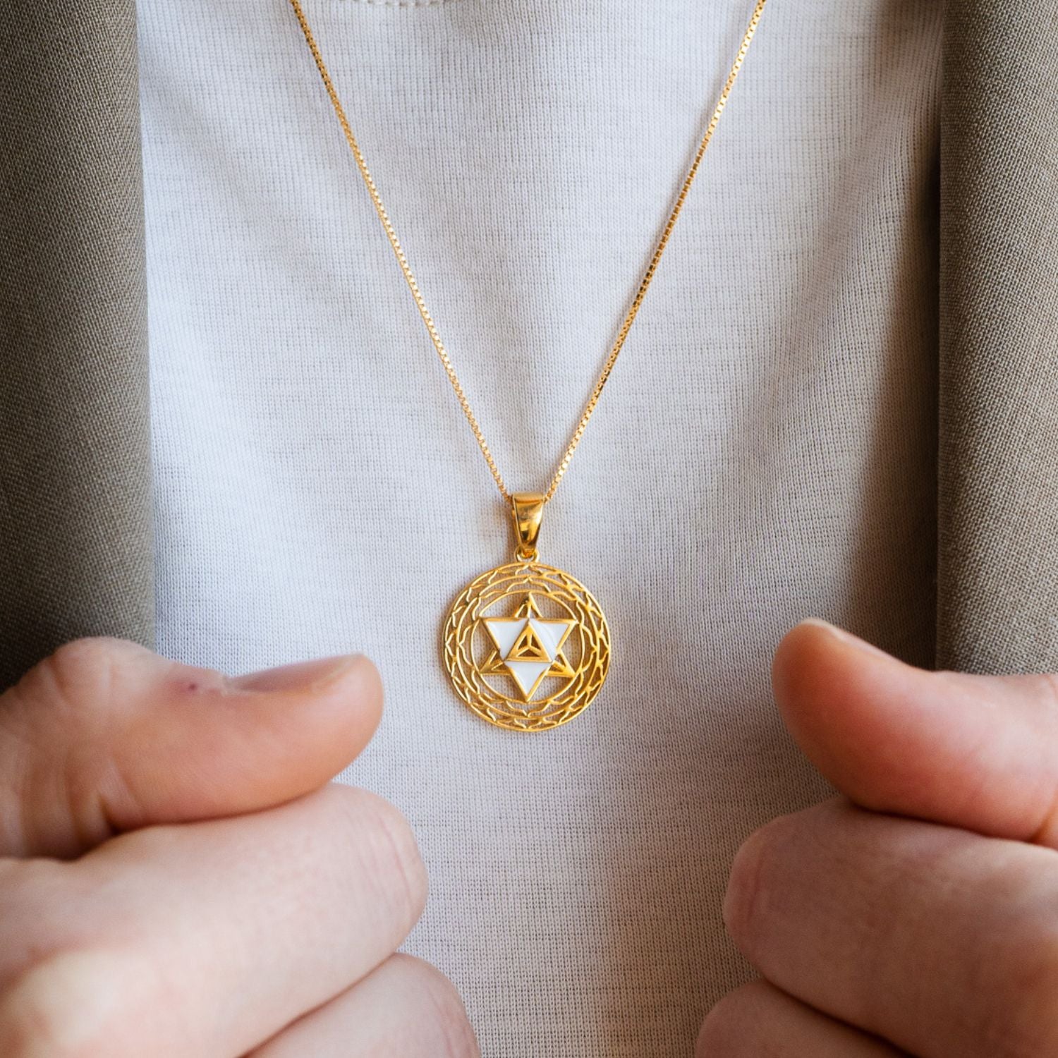 Merkaba Star, Spiritual Ascension Necklace, Gold Plated