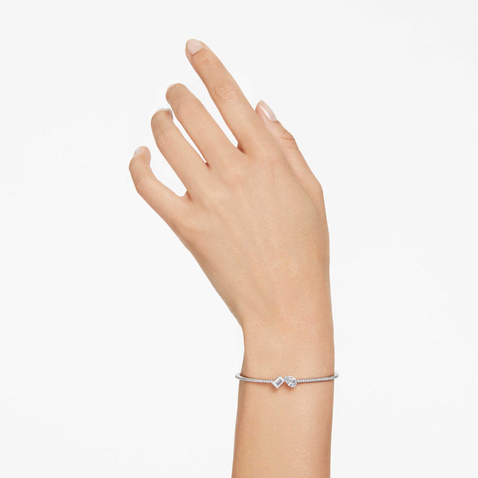MESMERA BANGLE MIXED CUTS WHITE RHODIUM PLATED