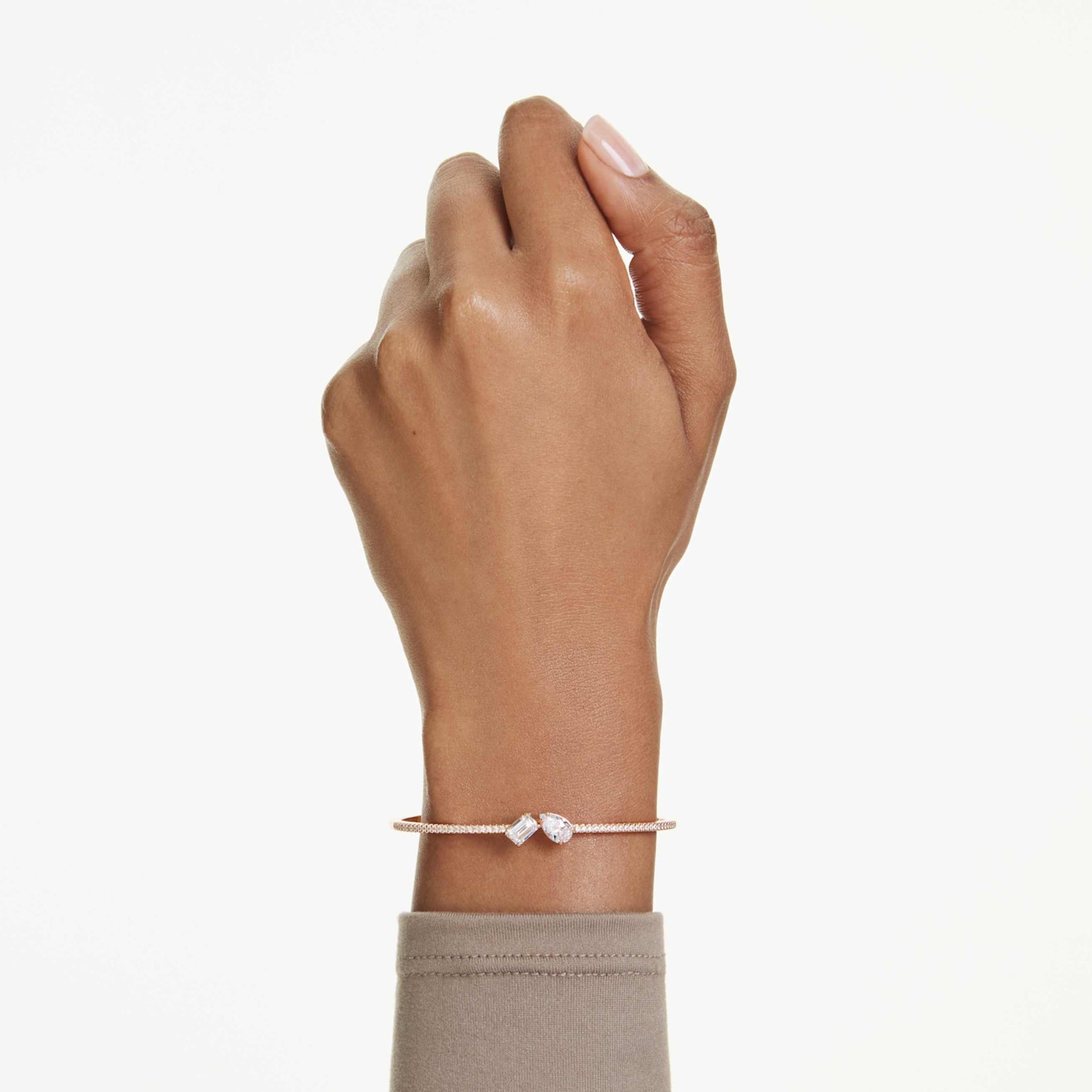 MESMERA BANGLE MIXED CUTS WHITE ROSE GOLD TONE PLATED