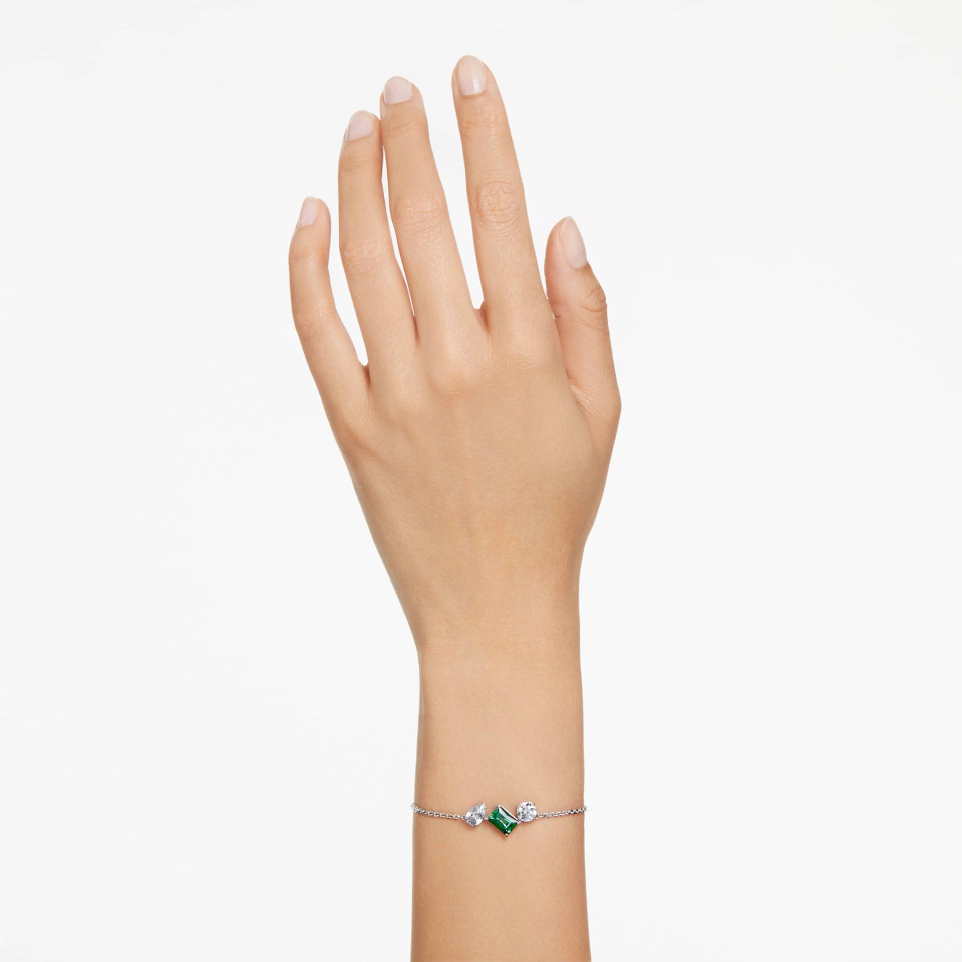MESMERA BRACELET MIXED CUTS GREEN RHODIUM PLATED