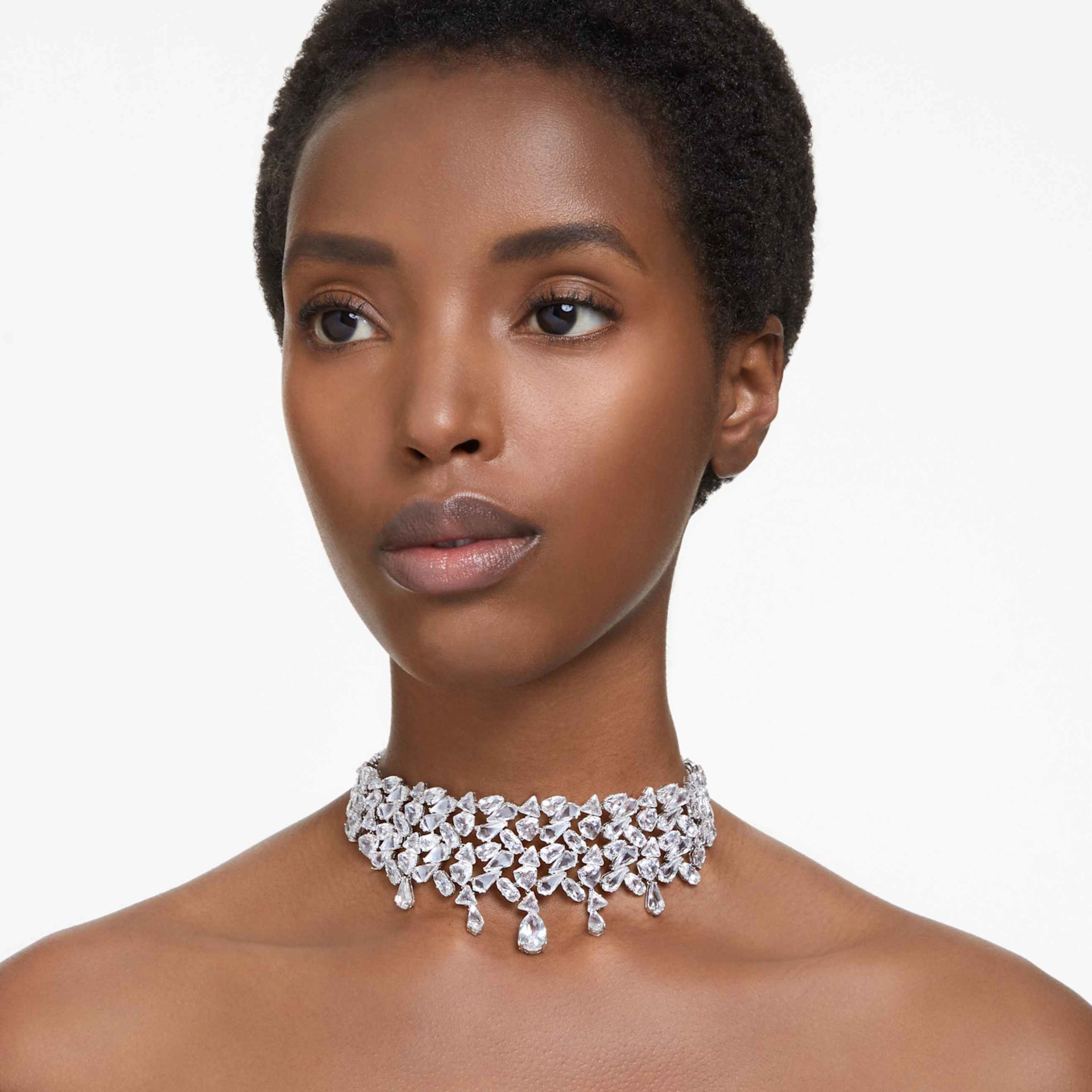 MESMERA CHOKER MIXED CUTS WHITE RHODIUM PLATED