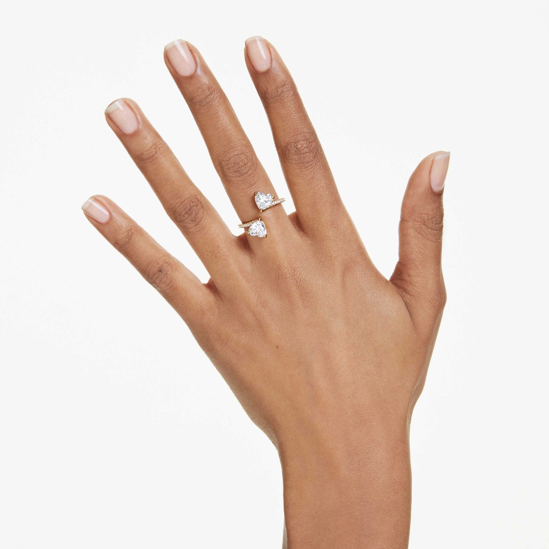 MESMERA OPEN RING HEART CUT PAVE WHITE GOLD TONE PLATED