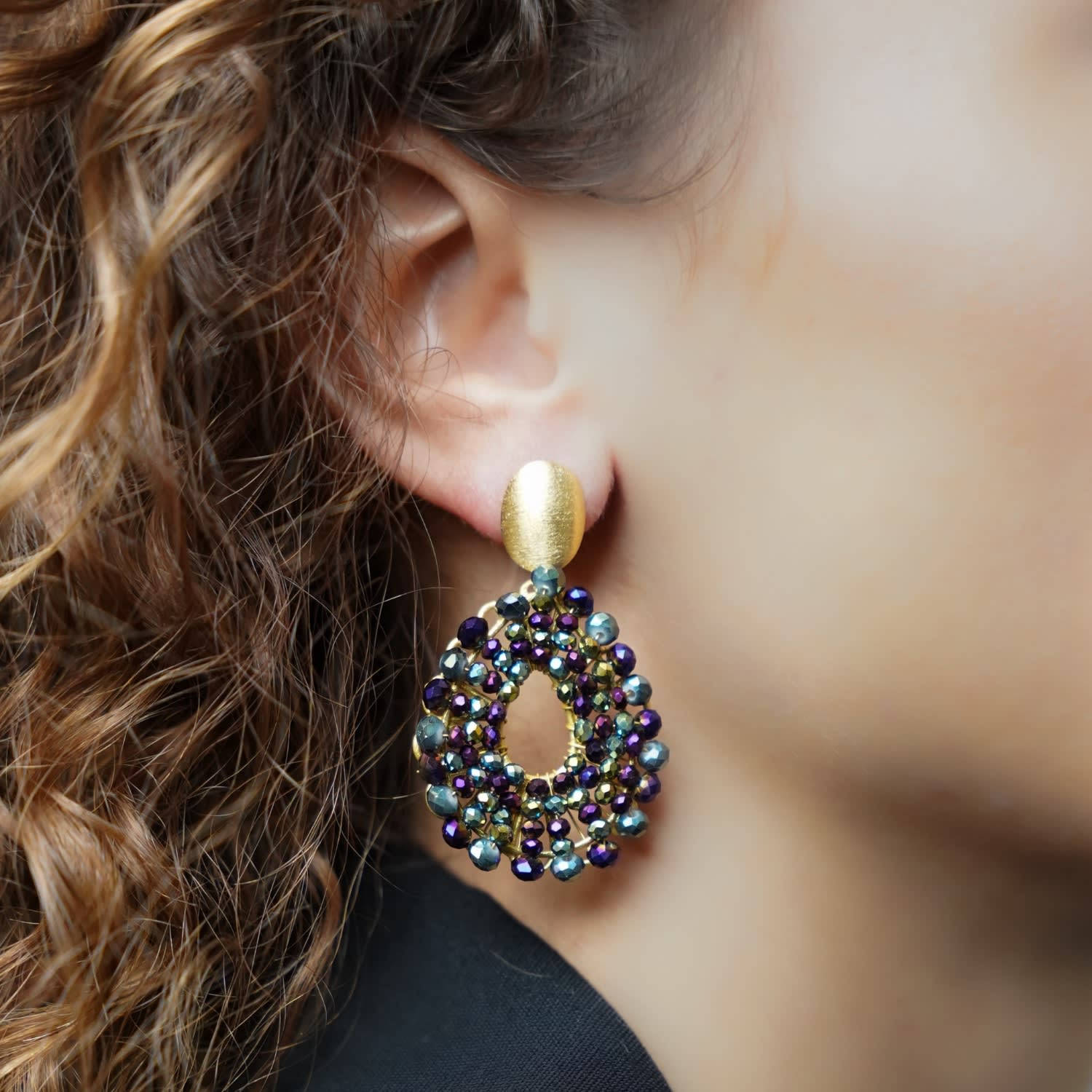 Metallic Green Purple Earrings Babs Open Drop S