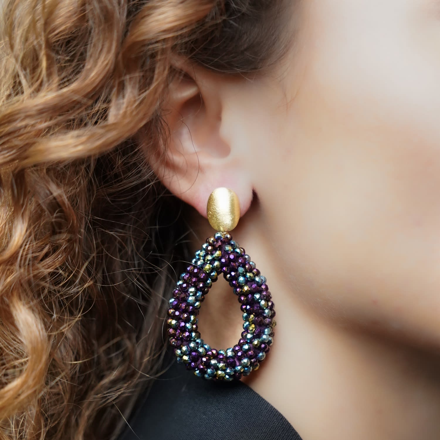 Metallic Green Purple Earrings Berry Drop L