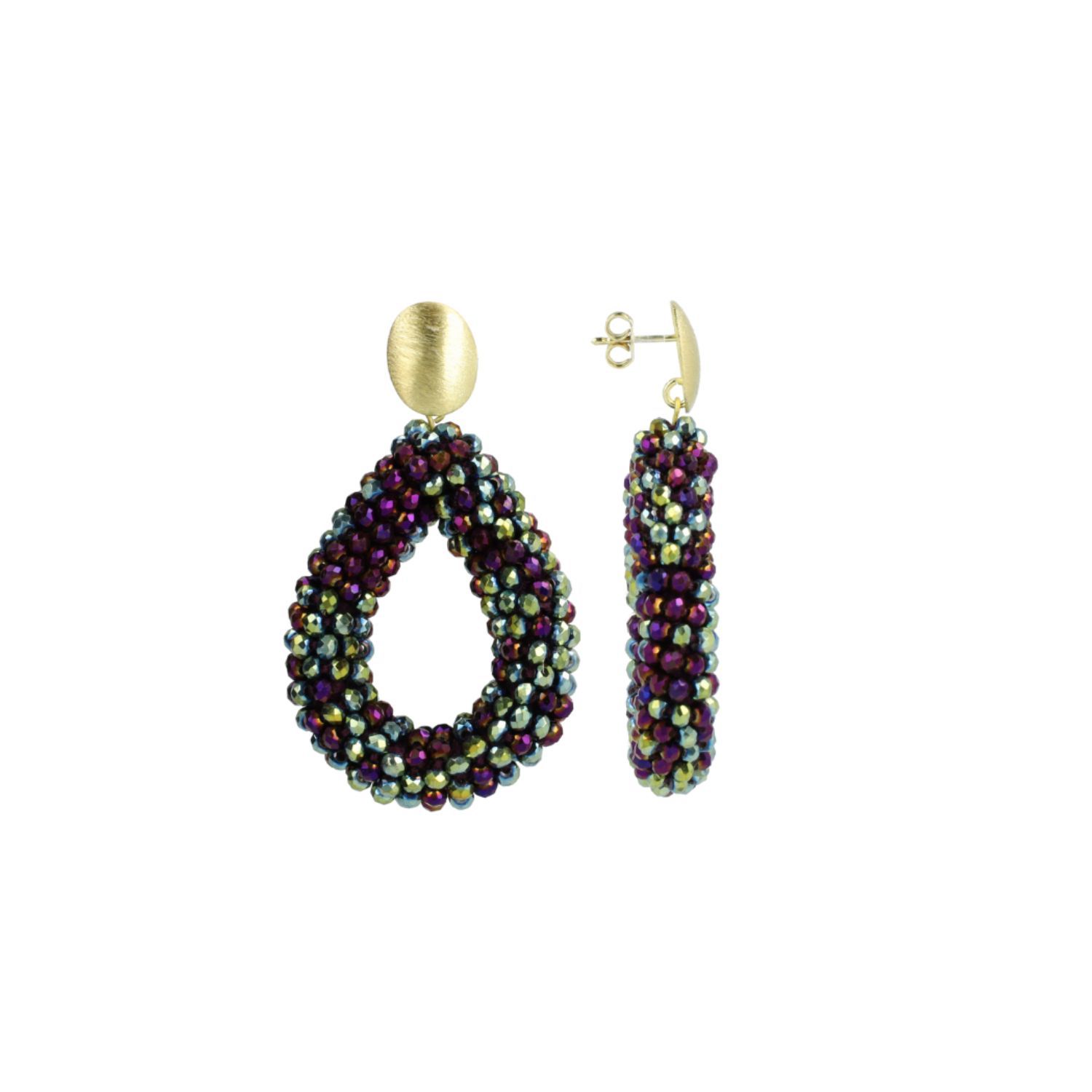 Metallic Green Purple Earrings Berry Drop L