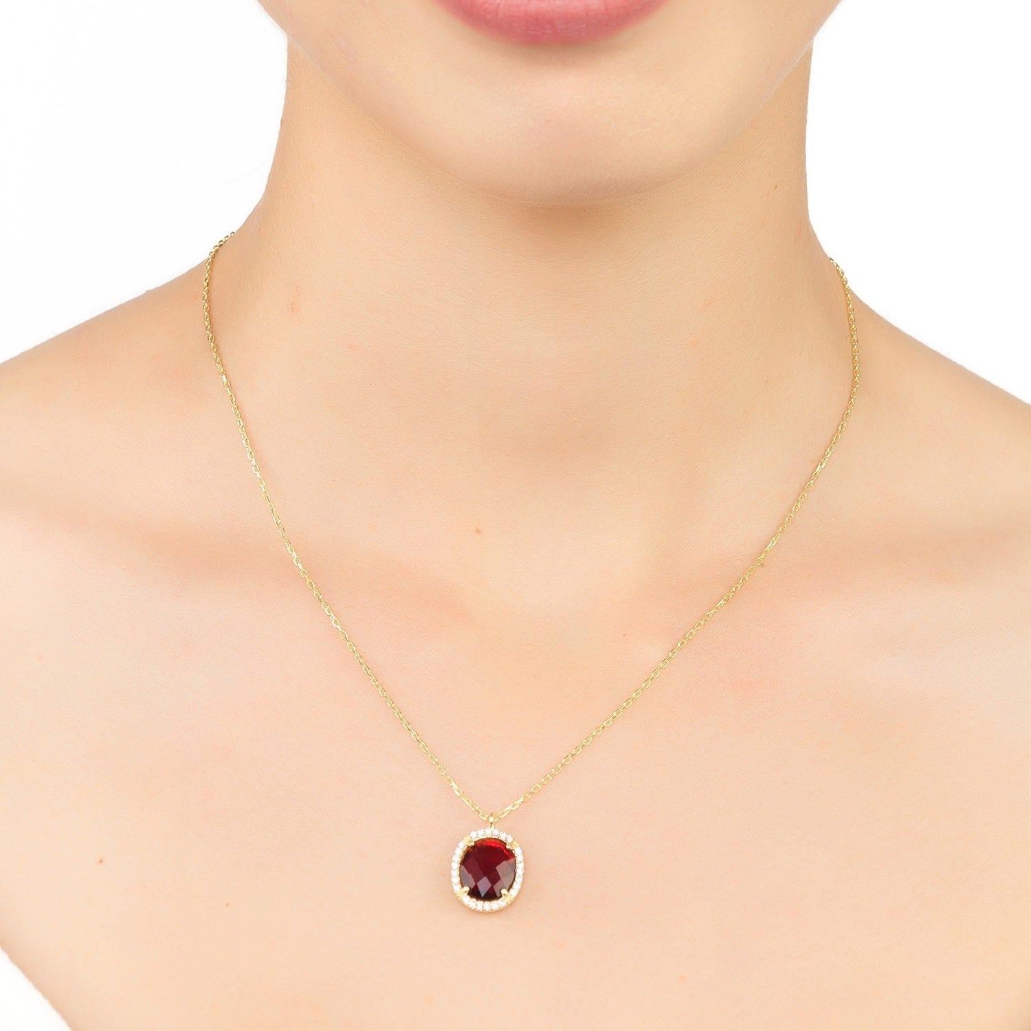 Beatrice Oval Gemstone Pendant Necklace Gold Garnet