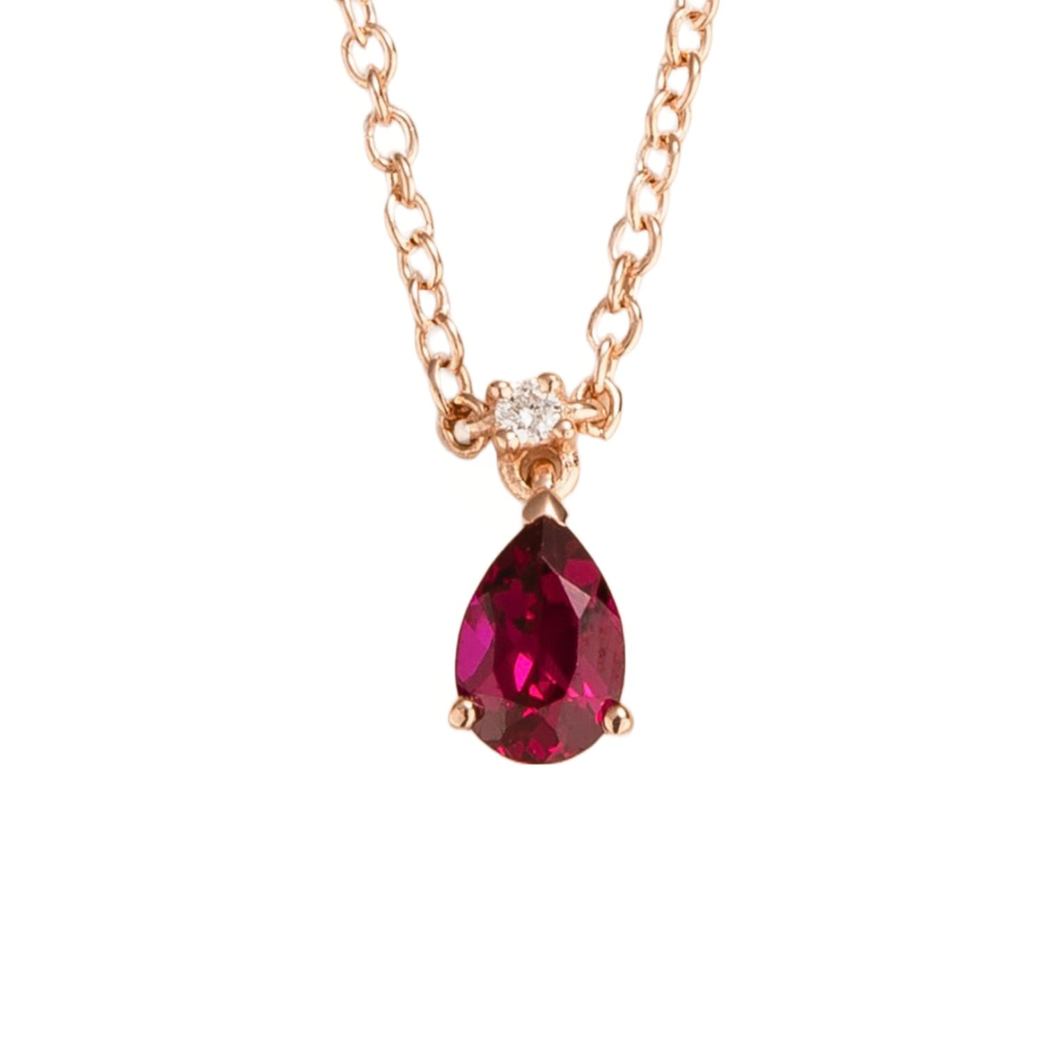Ori Small Rose Gold Pendant Necklace Ruby & Diamond