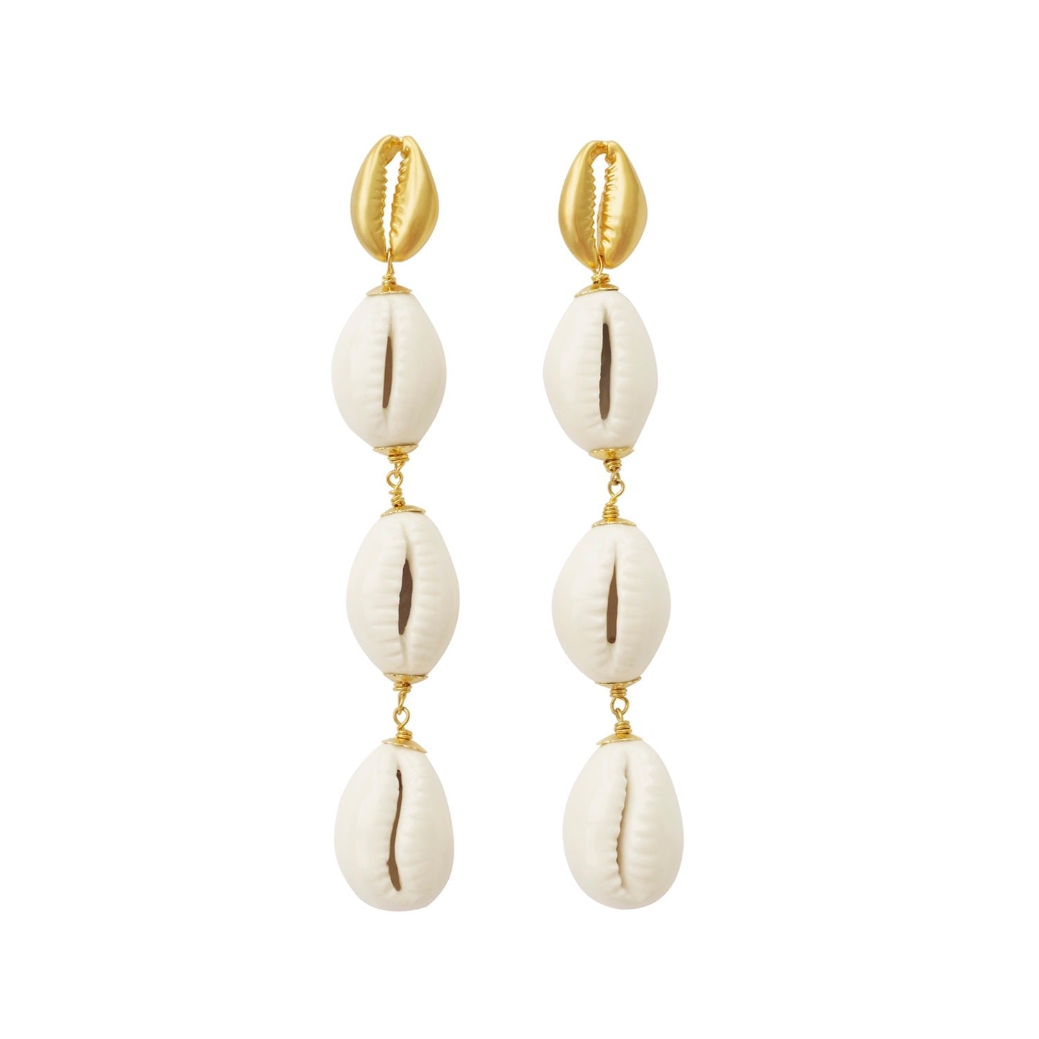 Porcelain Cowrie Shell Linear Earrings