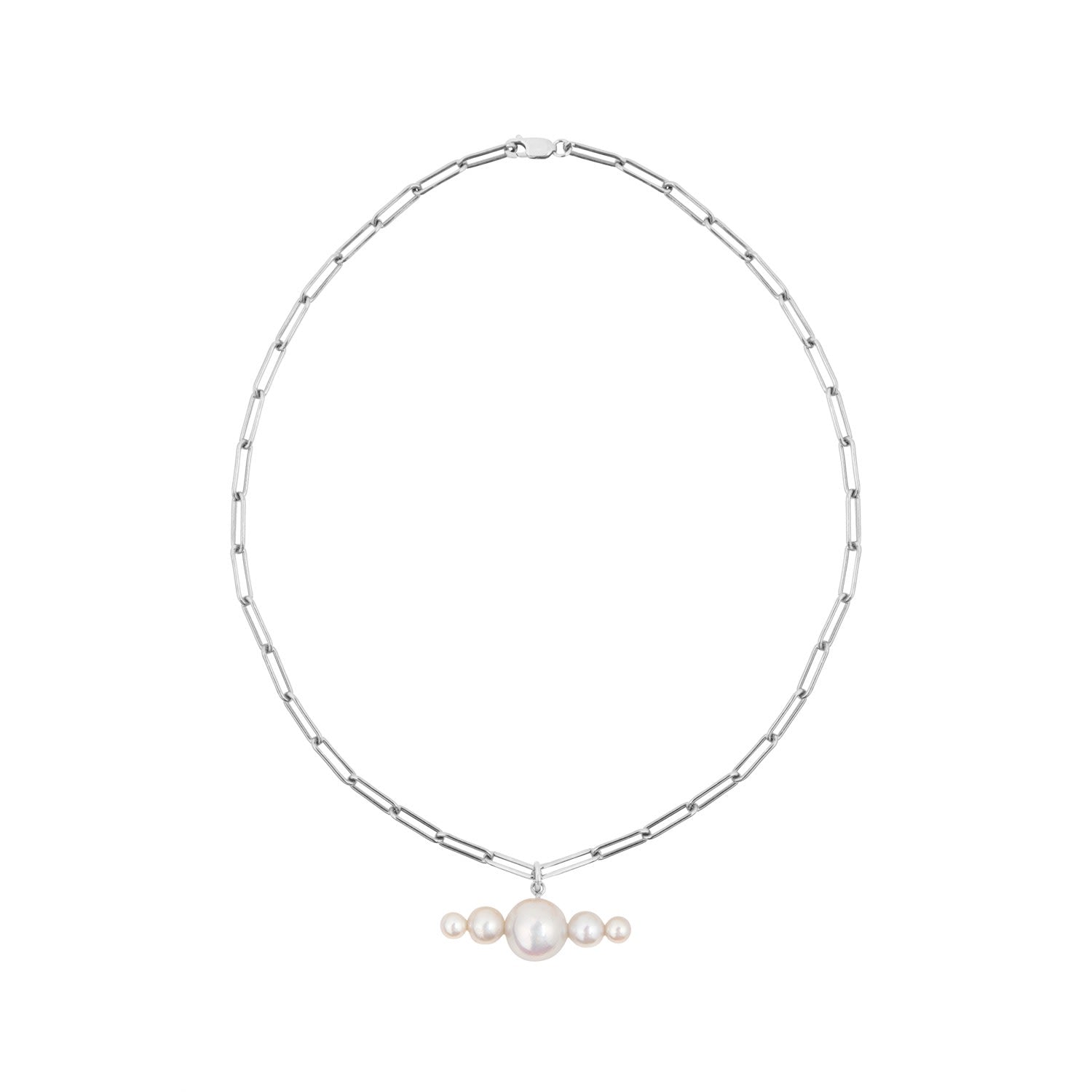 Aetia Linea Pearl Chain Necklace - Silver