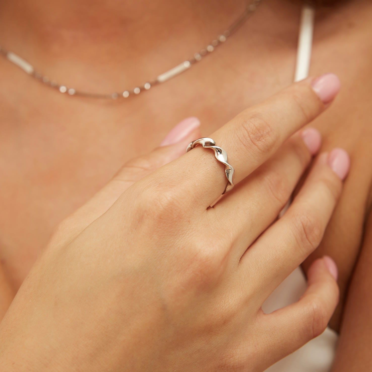 Helical Sterling Silver Ring Lightly Twisted Ring - Silver