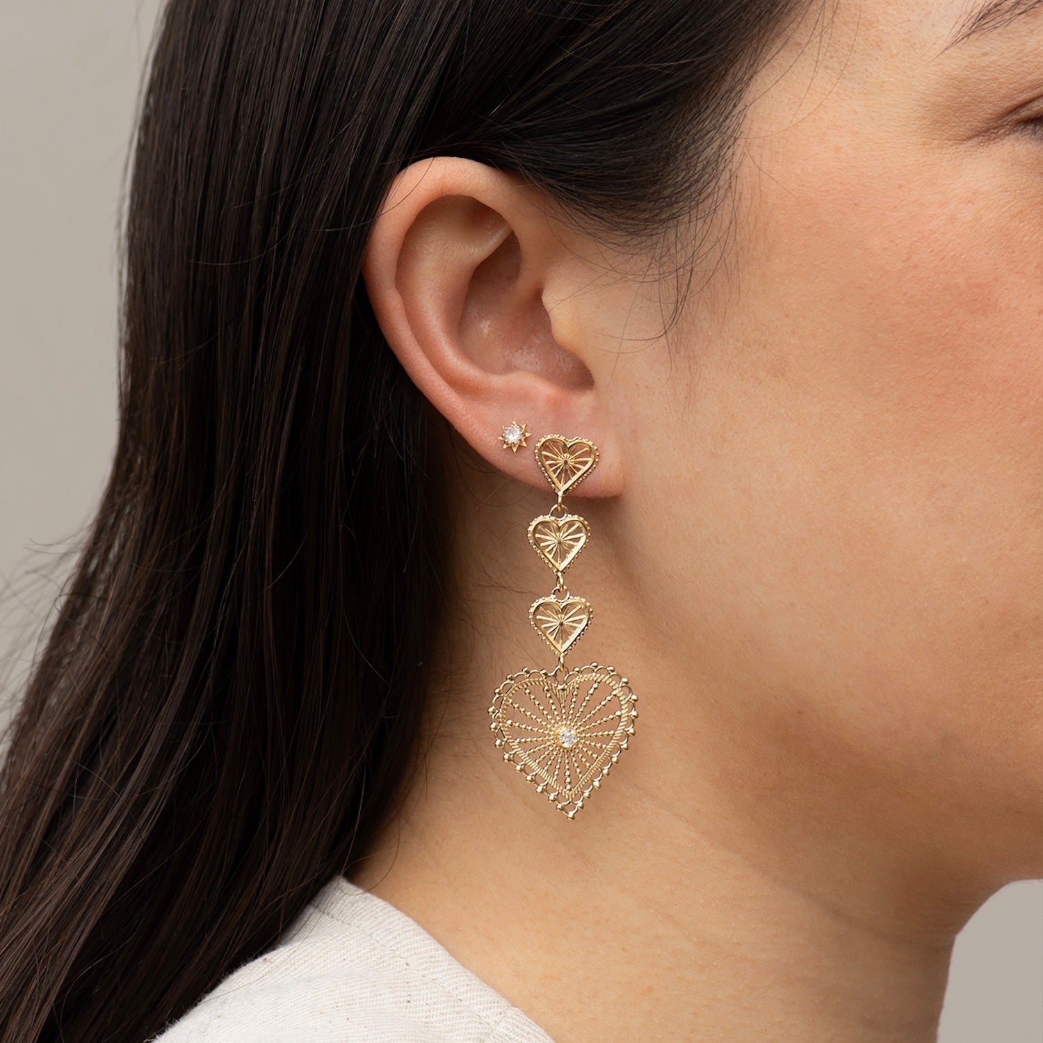 Mi Amor Earrings Gold White Zircon