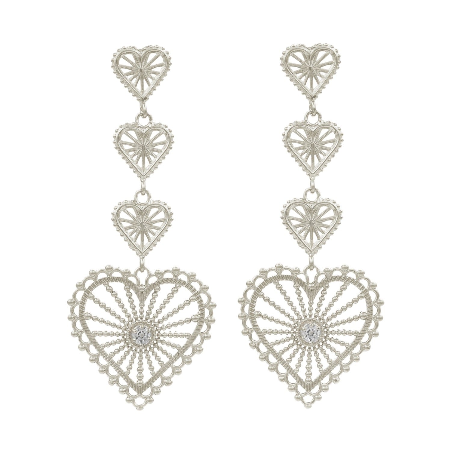 Mi Amor Earrings Silver White Zircon