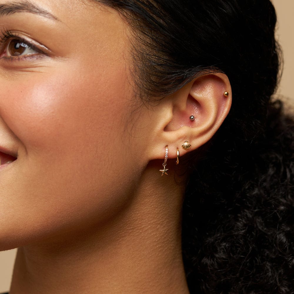 Pavé & Starfish Micro Hoop Earrings