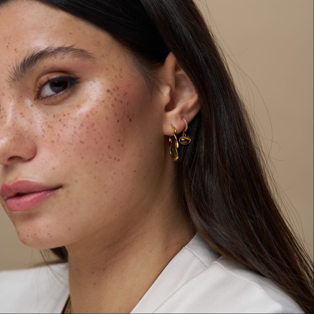 Semi-Precious Tiger’s Eye Pavé Micro Hoops