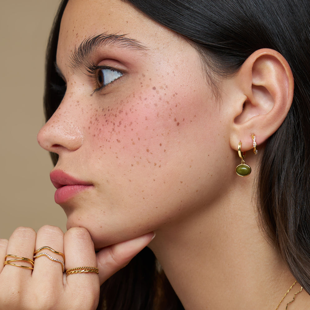 Semi-Precious Green Jade Micro Hoop Earrings