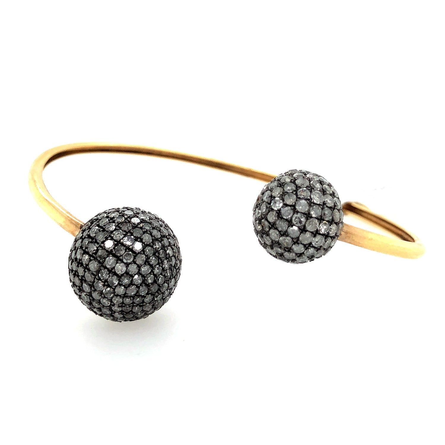 Micro Pave Diamond Bead Ball Cuff Bracelet In 18Kt Gold