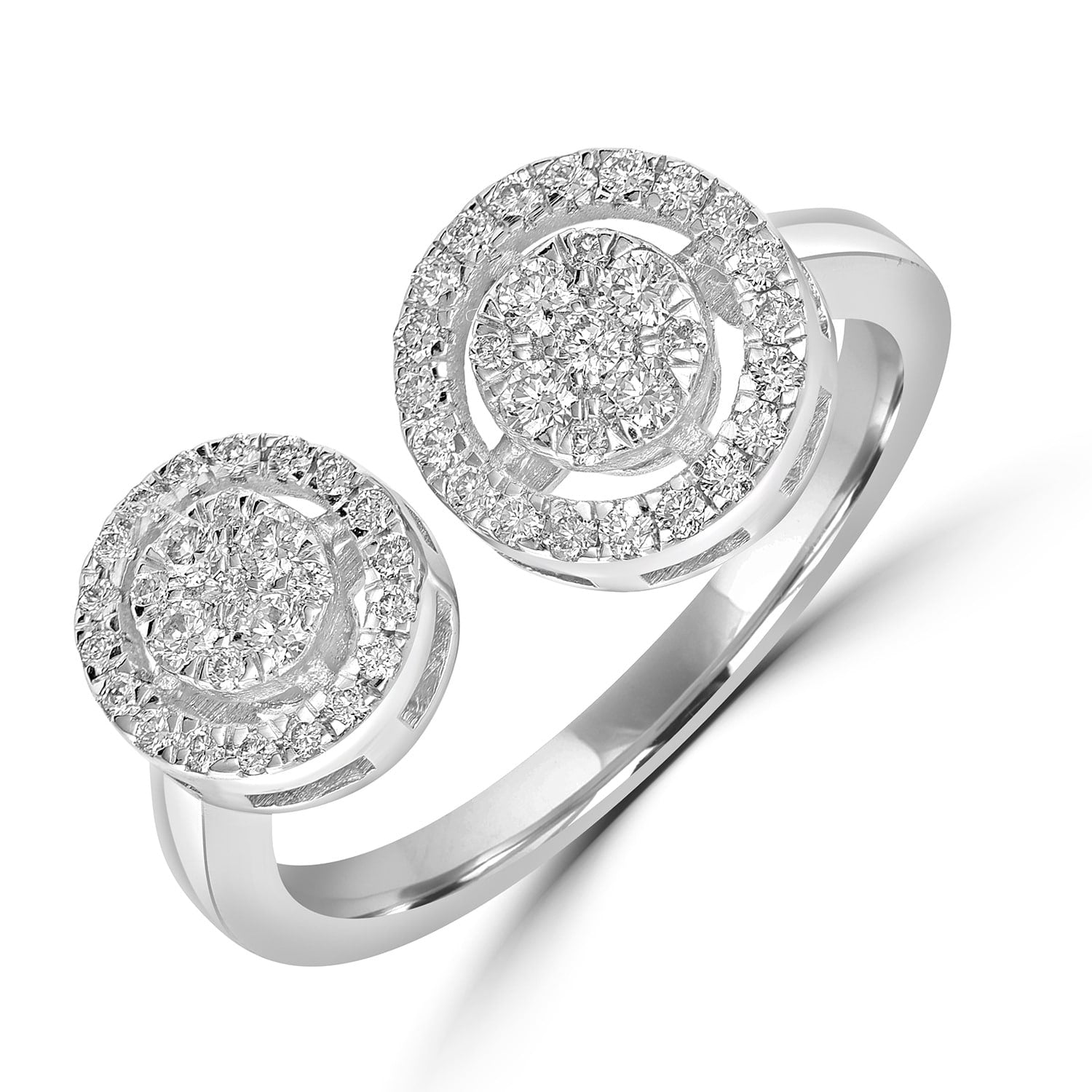 White Gold Adjustable Style Diamond Between Finger Ring