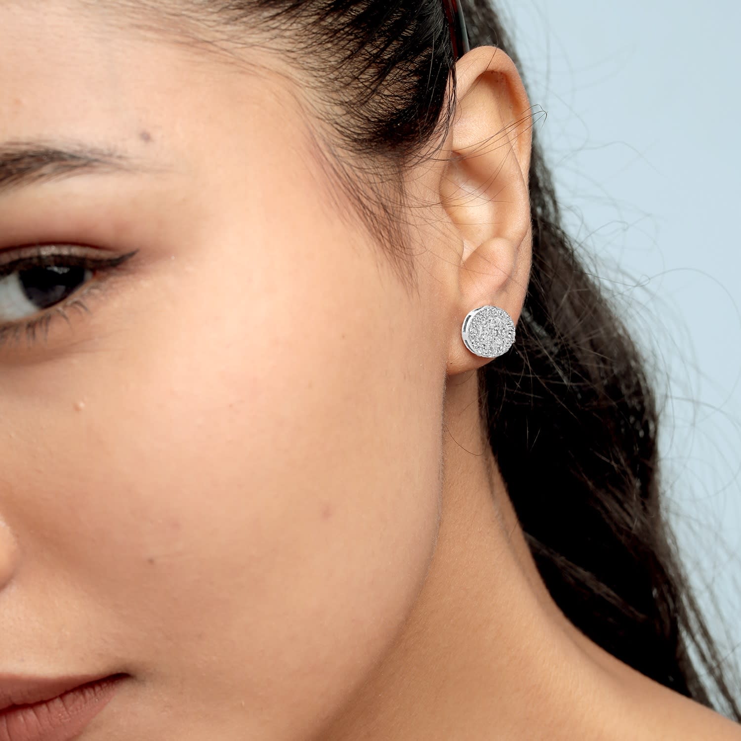Halo Diamond Cluster Stud Earrings In 18K White Gold