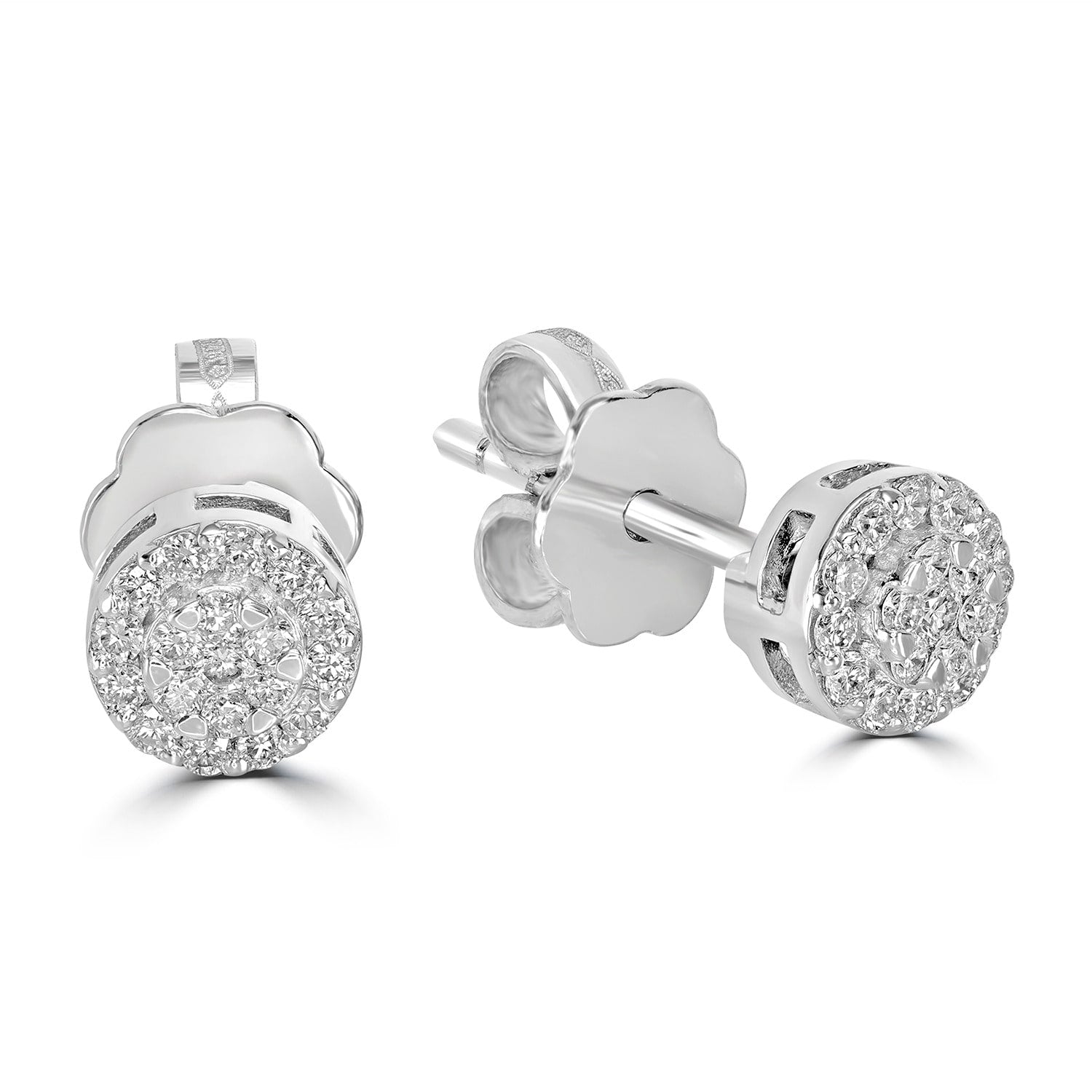 Halo Diamond Cluster Stud Earrings In 18K White Gold