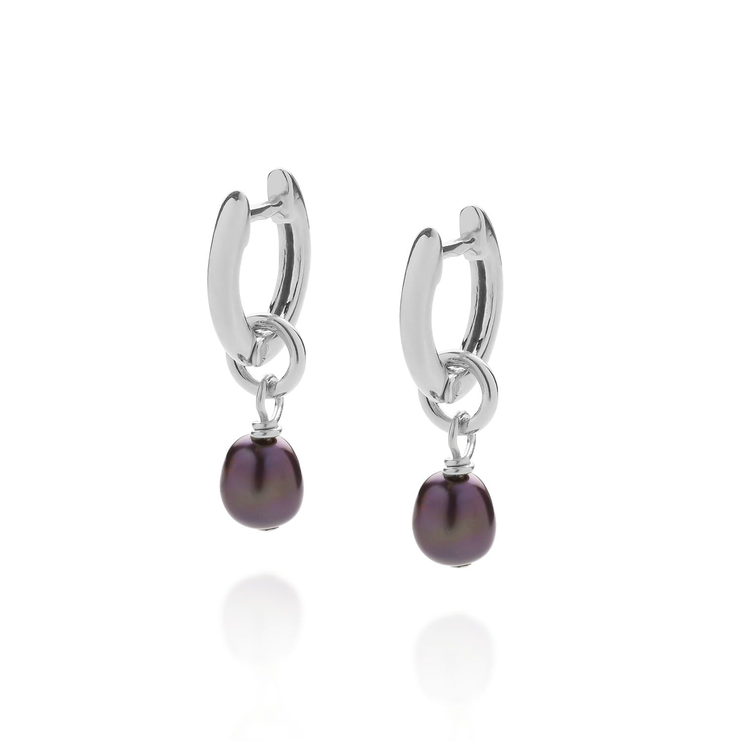 Micro Peacock Pearl Hoop Earrings - Sterling Silver