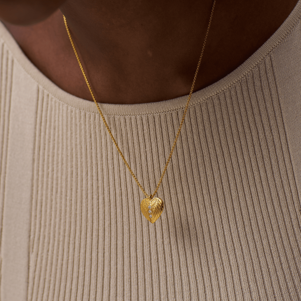 Textured Heart Charm & Crystal Necklace