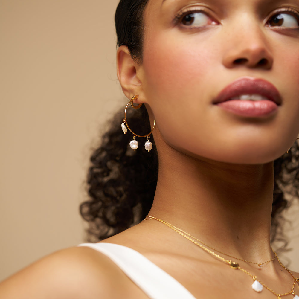 Fine Pearl Shaker Hoop Earrings