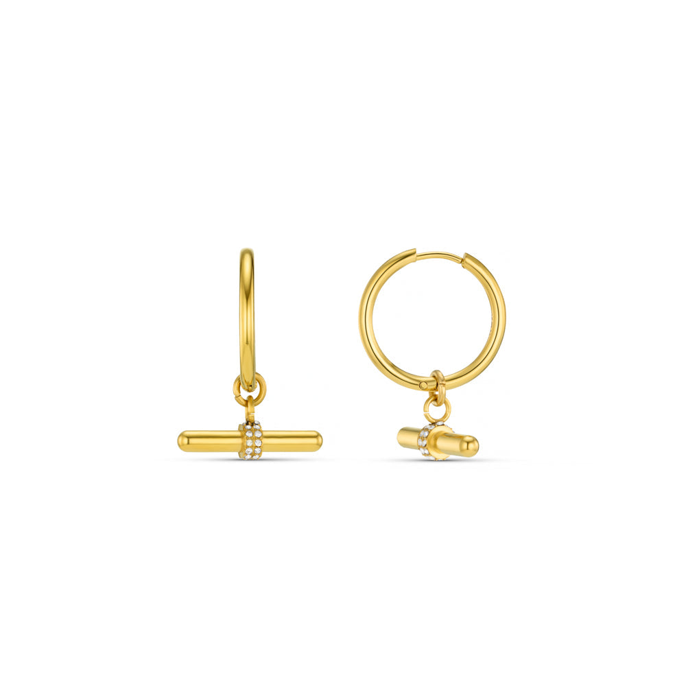 LUXE Pavé T-Bar Mid-Size Hoop Earrings