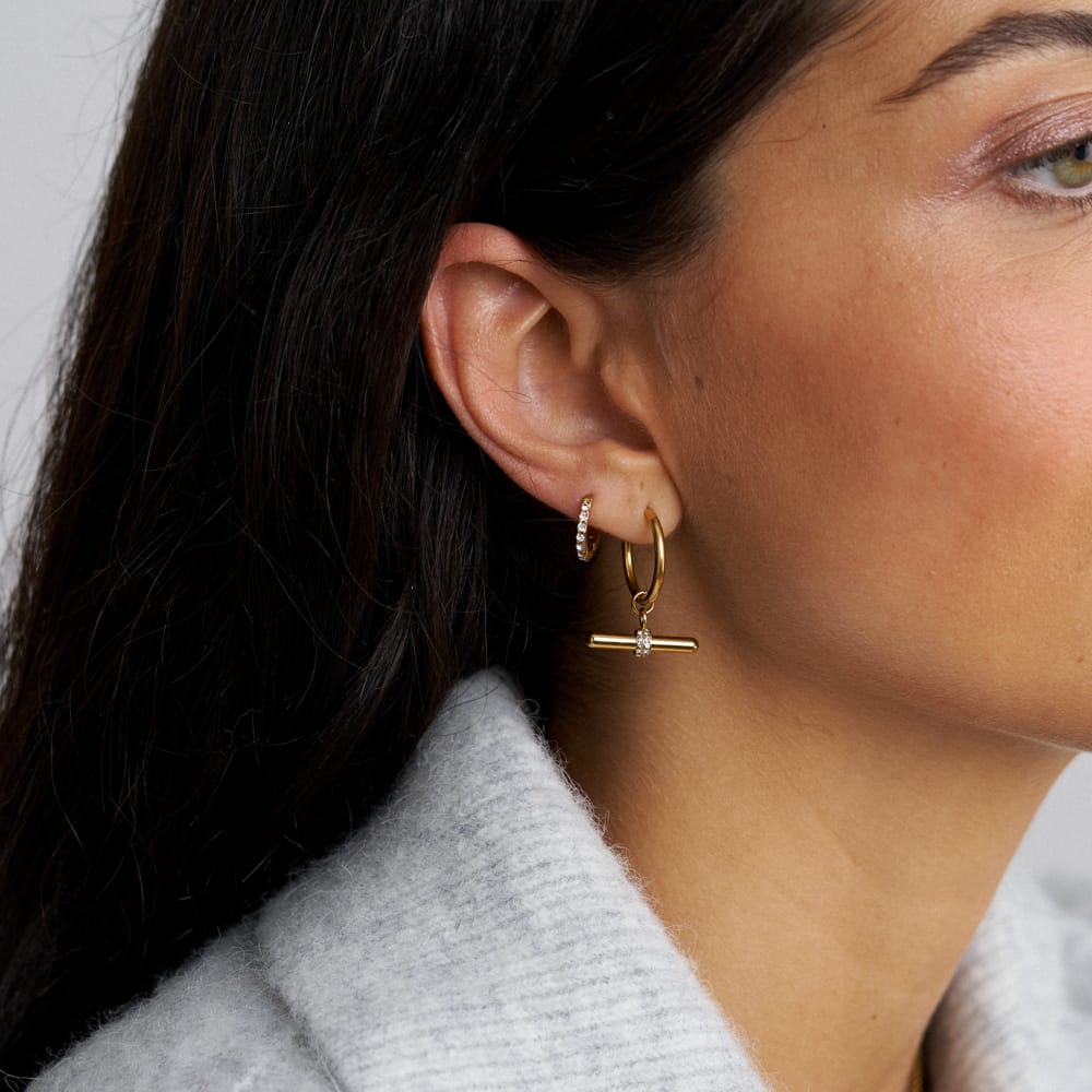 LUXE Pavé T-Bar Mid-Size Hoop Earrings