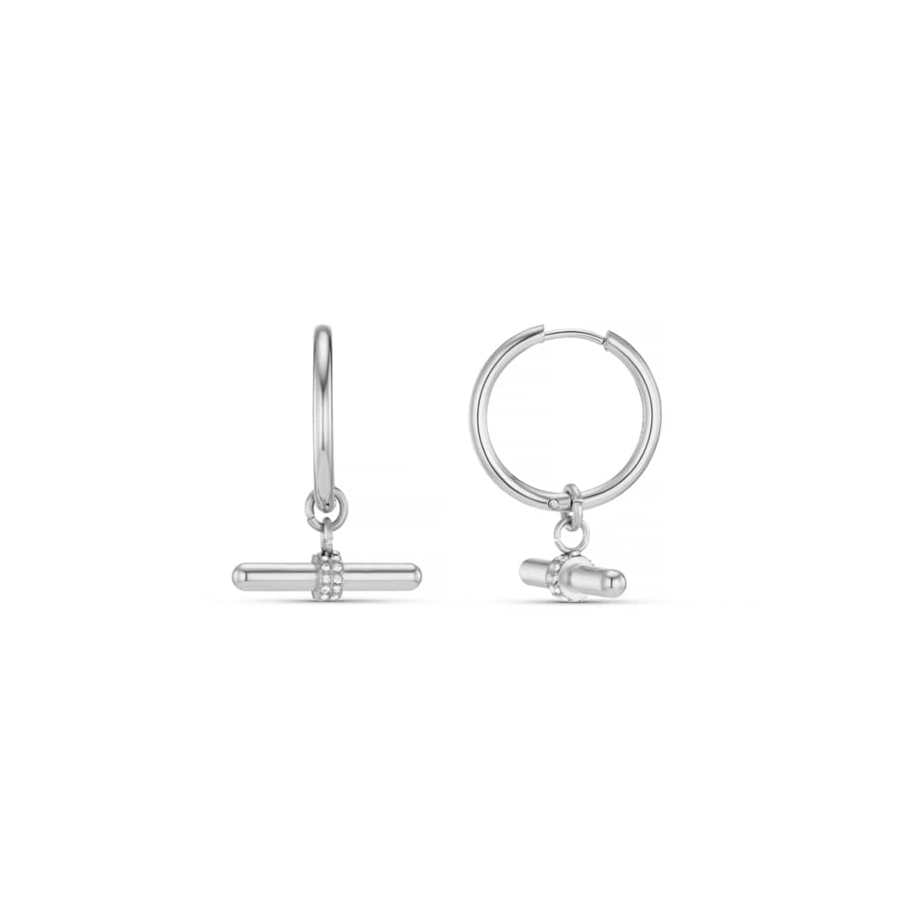 LUXE Pavé T-Bar Mid-Size Hoop Earrings - Silver