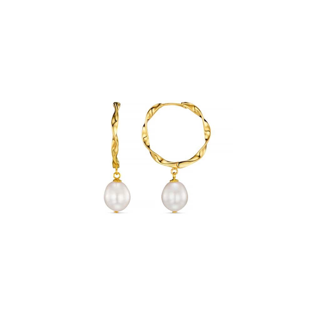 Ribbon & Pearl Mid-Size Hoop Earrings