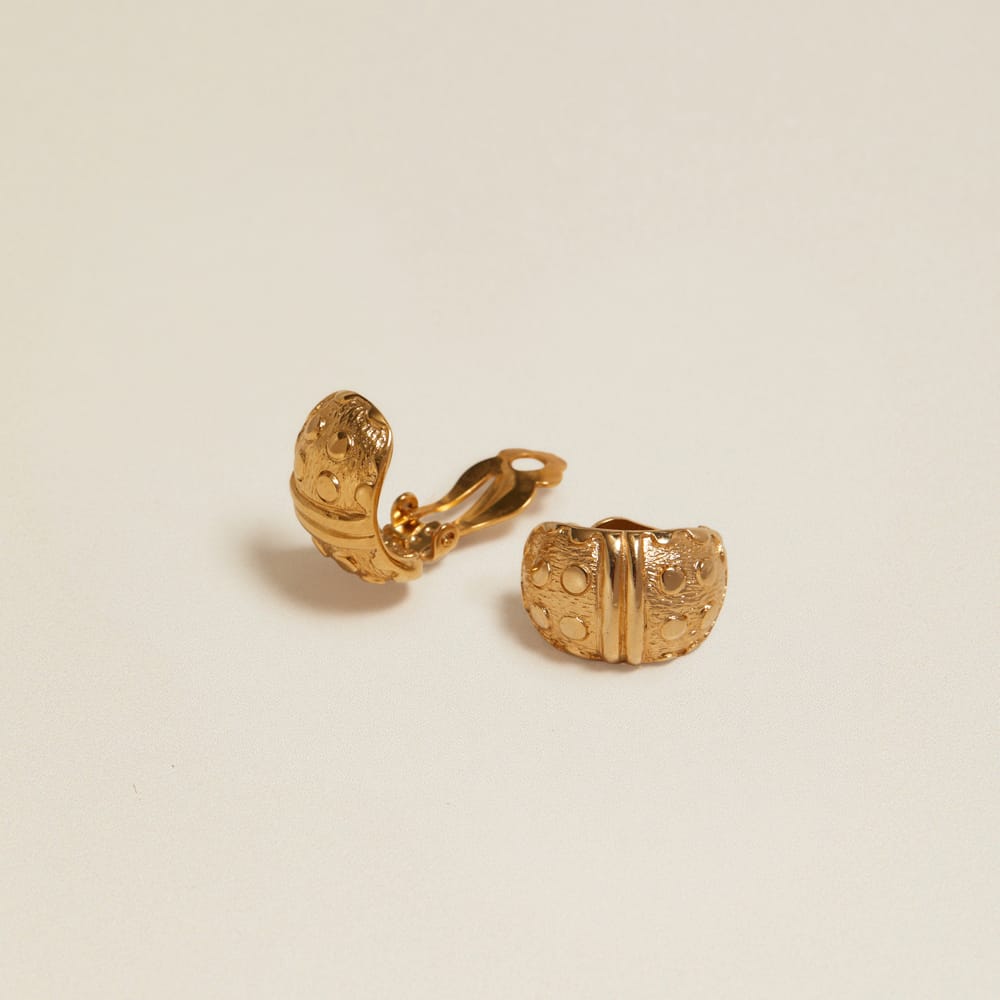 Vintage Patterned Clip-On Hoop Earrings