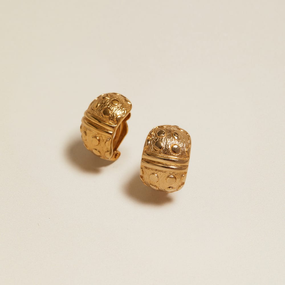 Vintage Patterned Clip-On Hoop Earrings