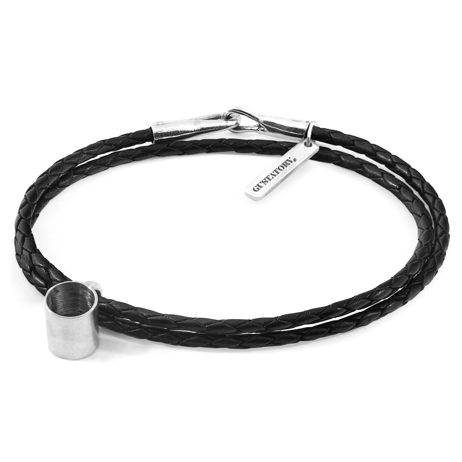 Midnight Black Gustatory Coffee Mug Silver & Braided Leather Bracelet