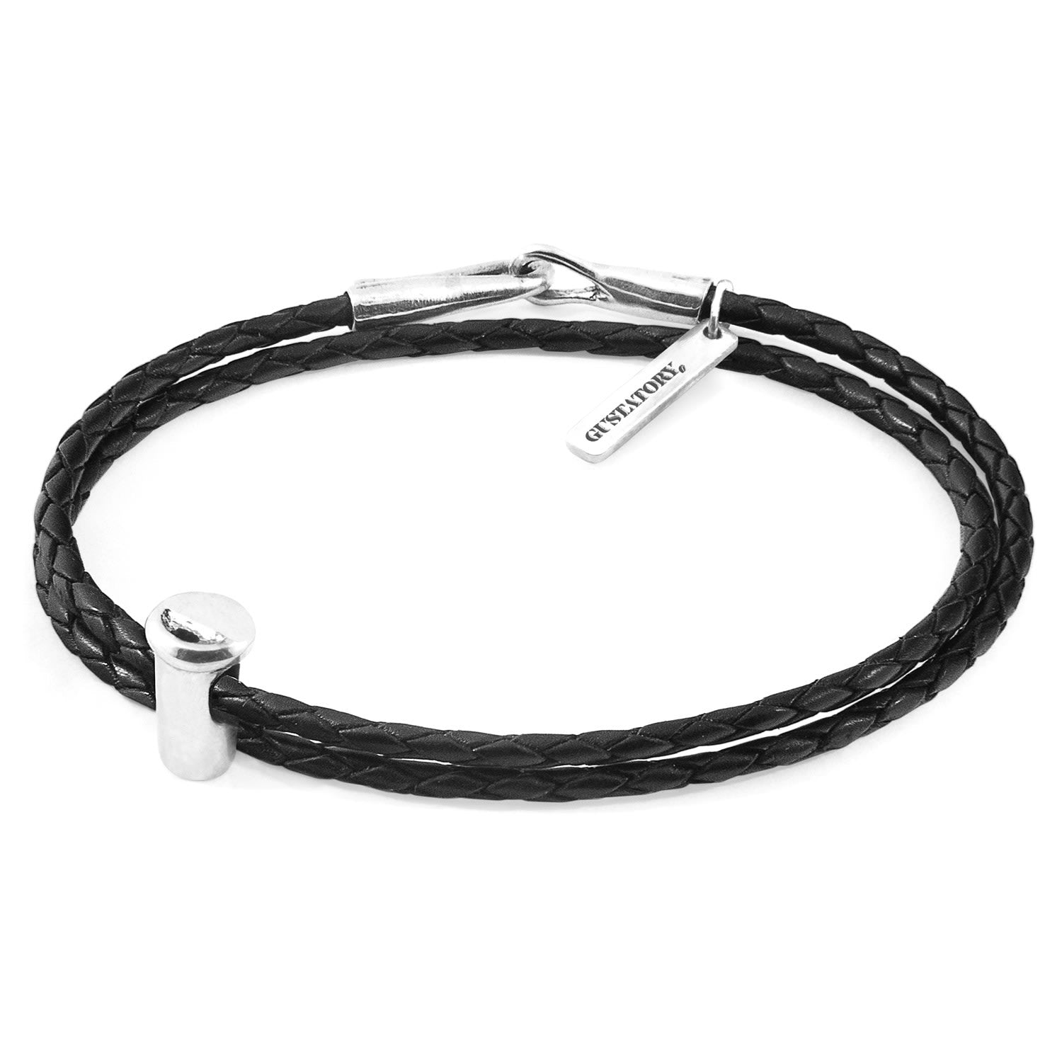 Midnight Black Gustatory Coffee Takeout Cup Silver & Braided Leather Bracelet
