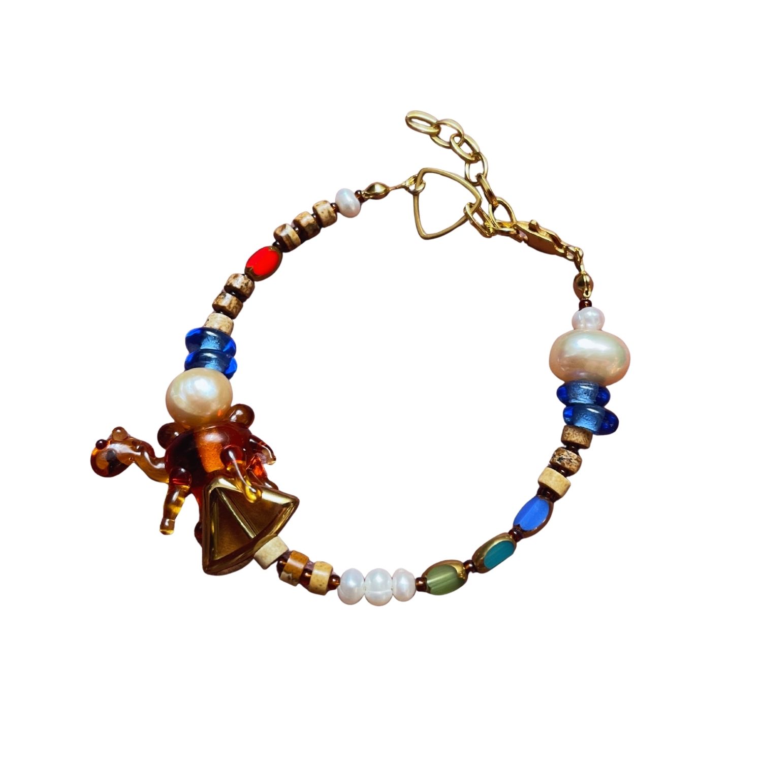 Midnight Stroll – Handmade Murano Glass Camel Bracelet With Jasper, Pearl & Bohemian Glass Beads