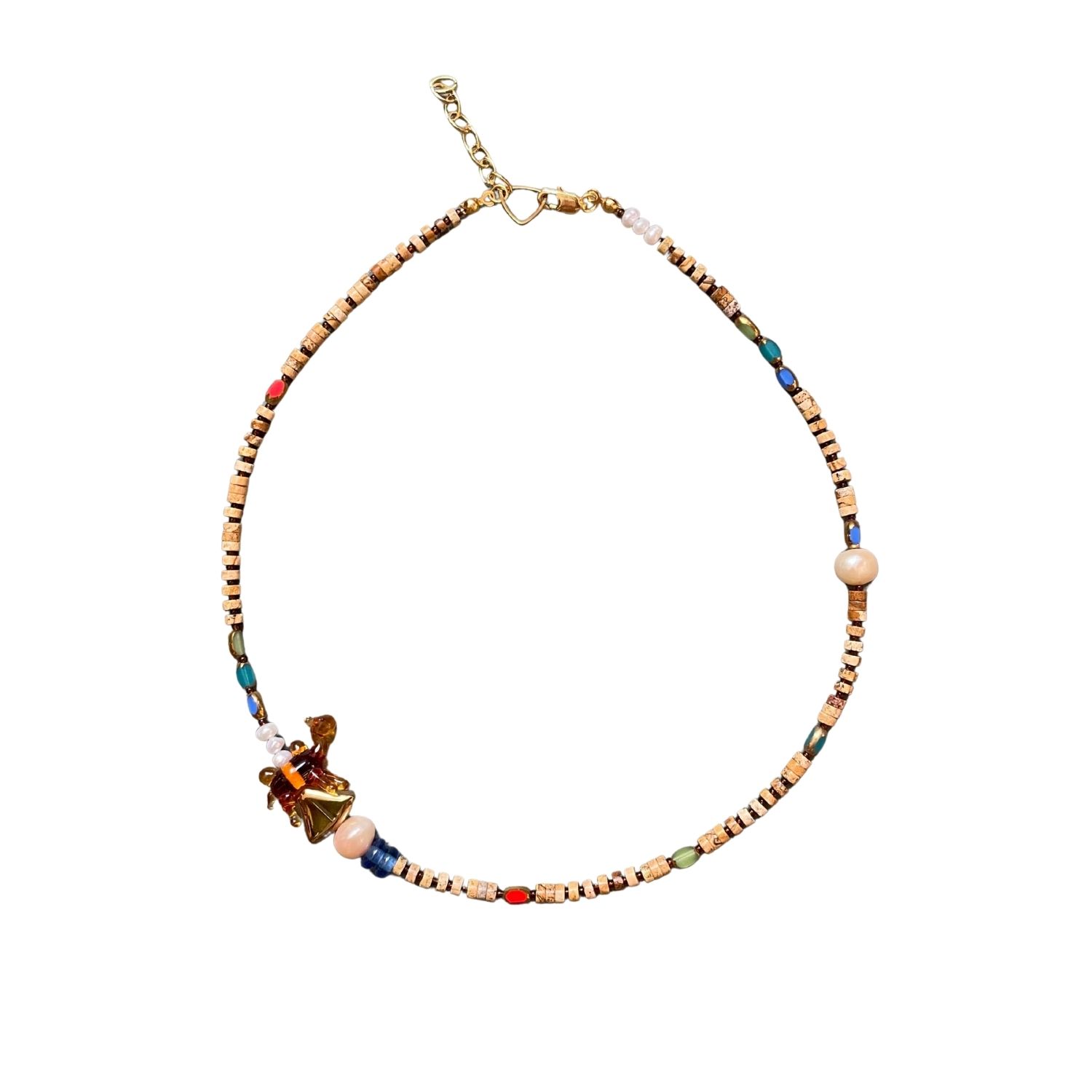 Midnight Stroll – Handmade Murano Glass Camel Necklace With Jasper, Pearl & Bohemian Glass Beads