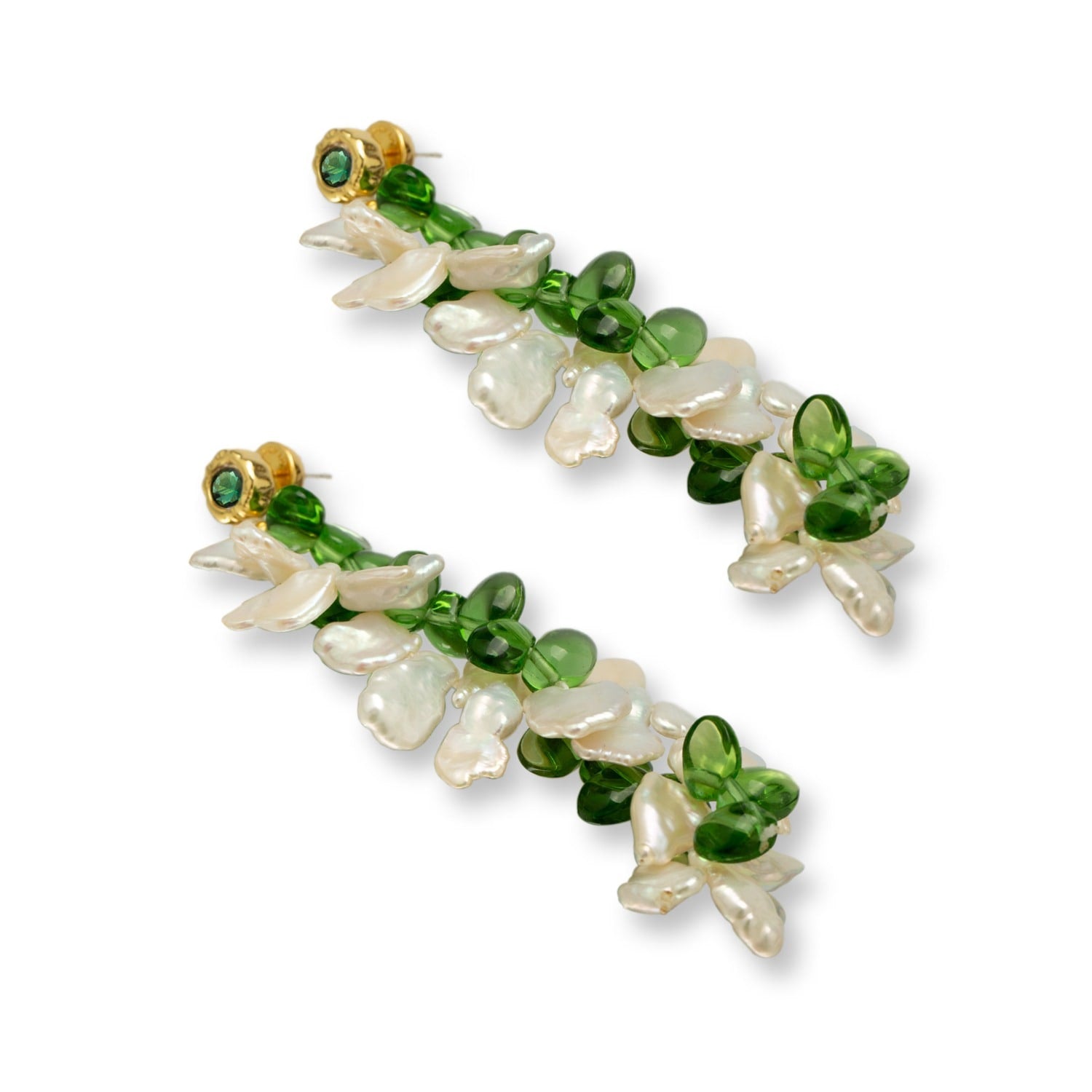 Midori Pearl Petal & Peridot Tassel Earrings