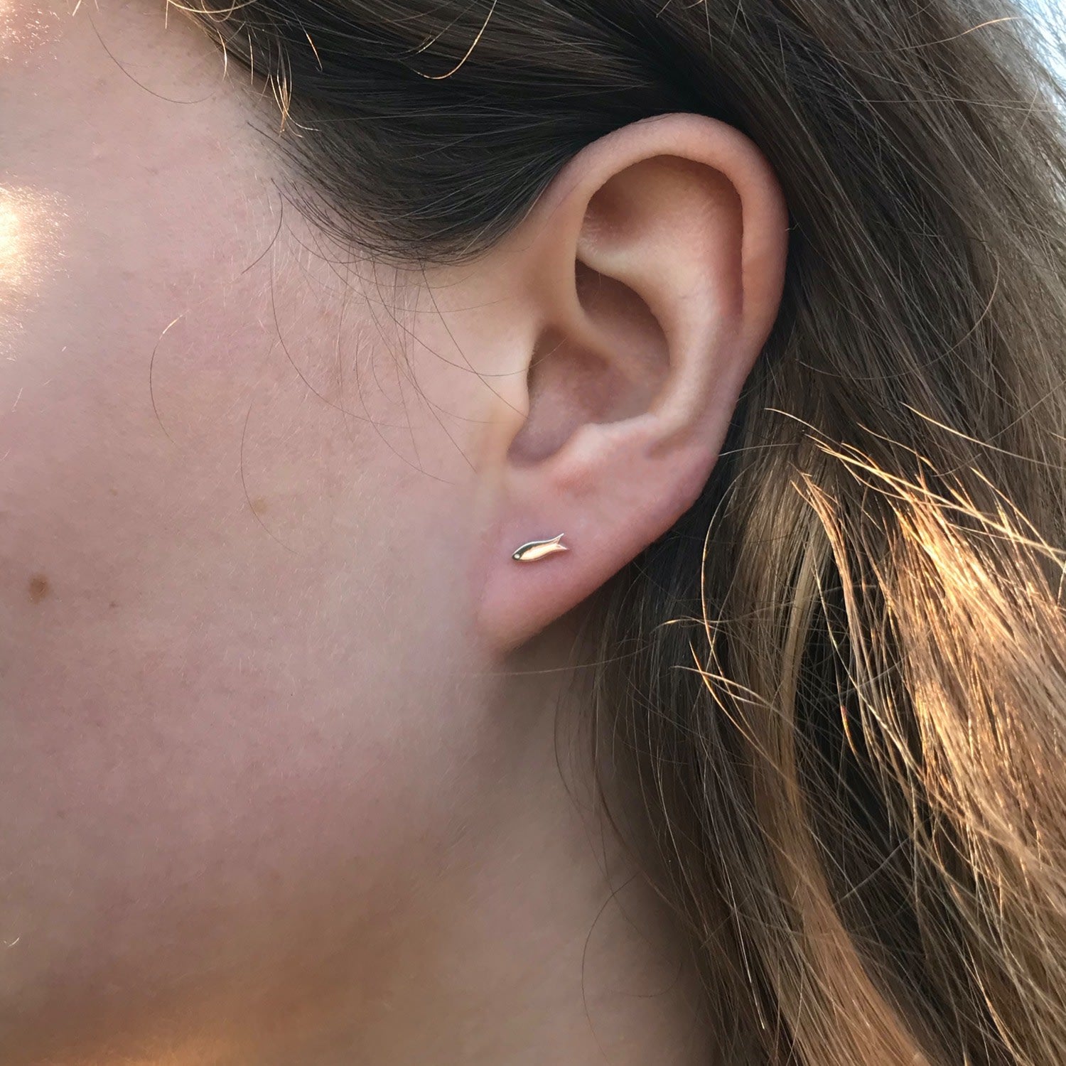 Mini Fish Stud Earrings - Gold Vermeil