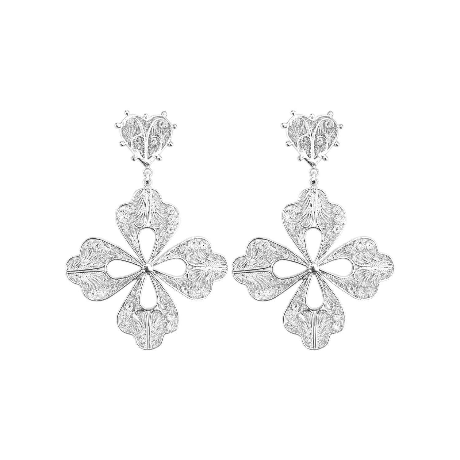 Milagros Cross Silver Earrings