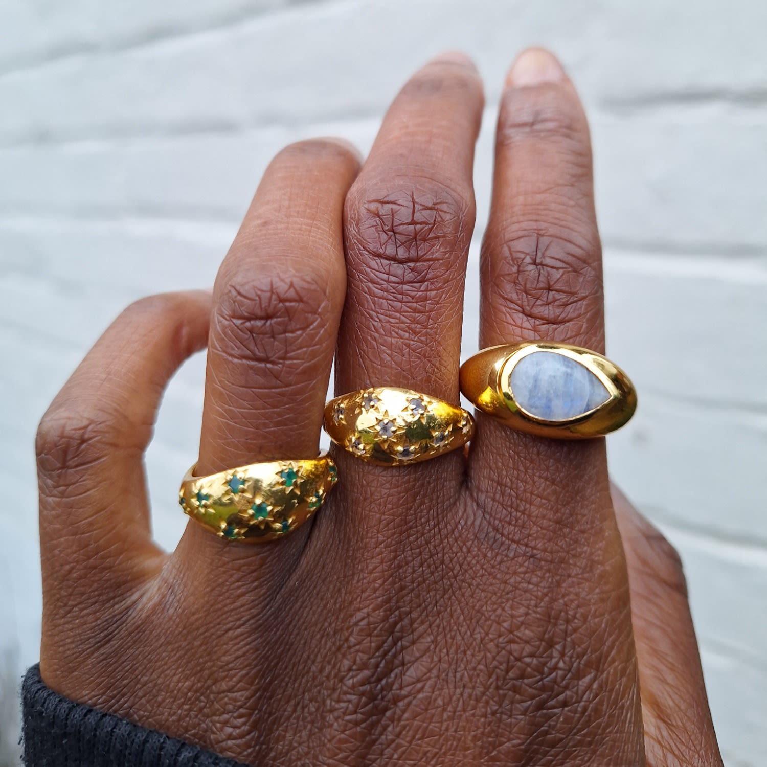 Milk Drop Rainbow Moonstone Gold Vermeil Gemstone Ring