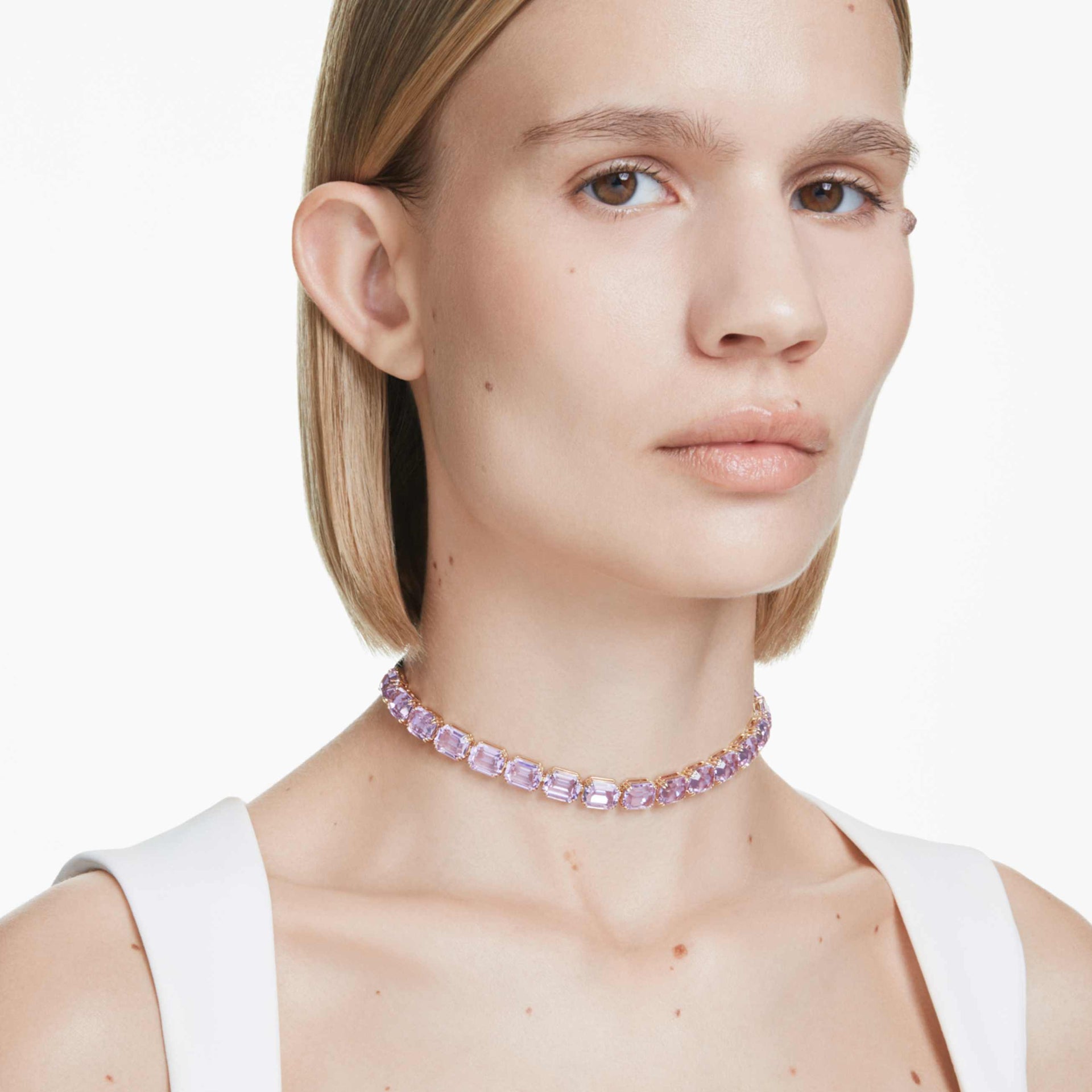 MILLENIA CHOKER OCTAGON CUT PURPLE GOLD TONE PLATED