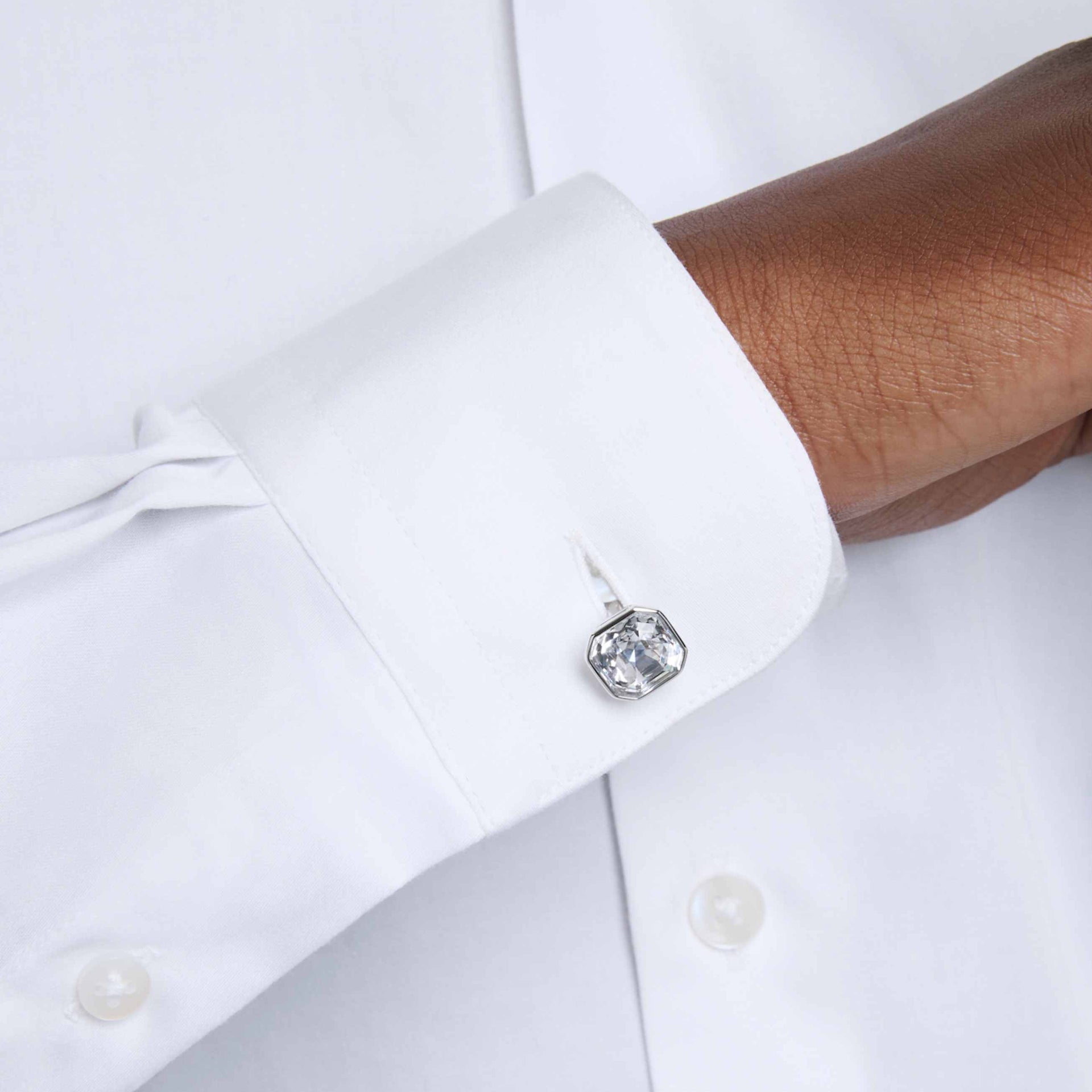 MILLENIA CUFFLINKS OCTAGON CUT WHITE RHODIUM PLATED