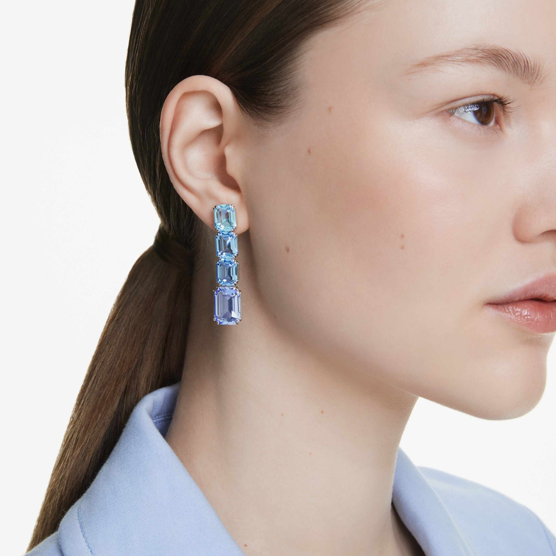 MILLENIA DROP EARRINGS OCTAGON CUT COLOR GRADIENT BLUE RHODIUM PLATED