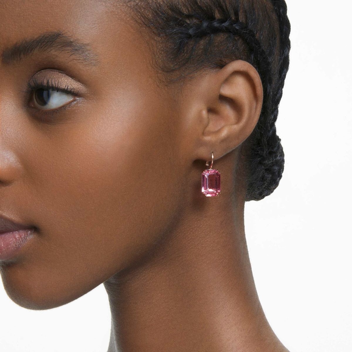 MILLENIA DROP EARRINGS OCTAGON CUT PINK ROSE GOLD TONE PLATED