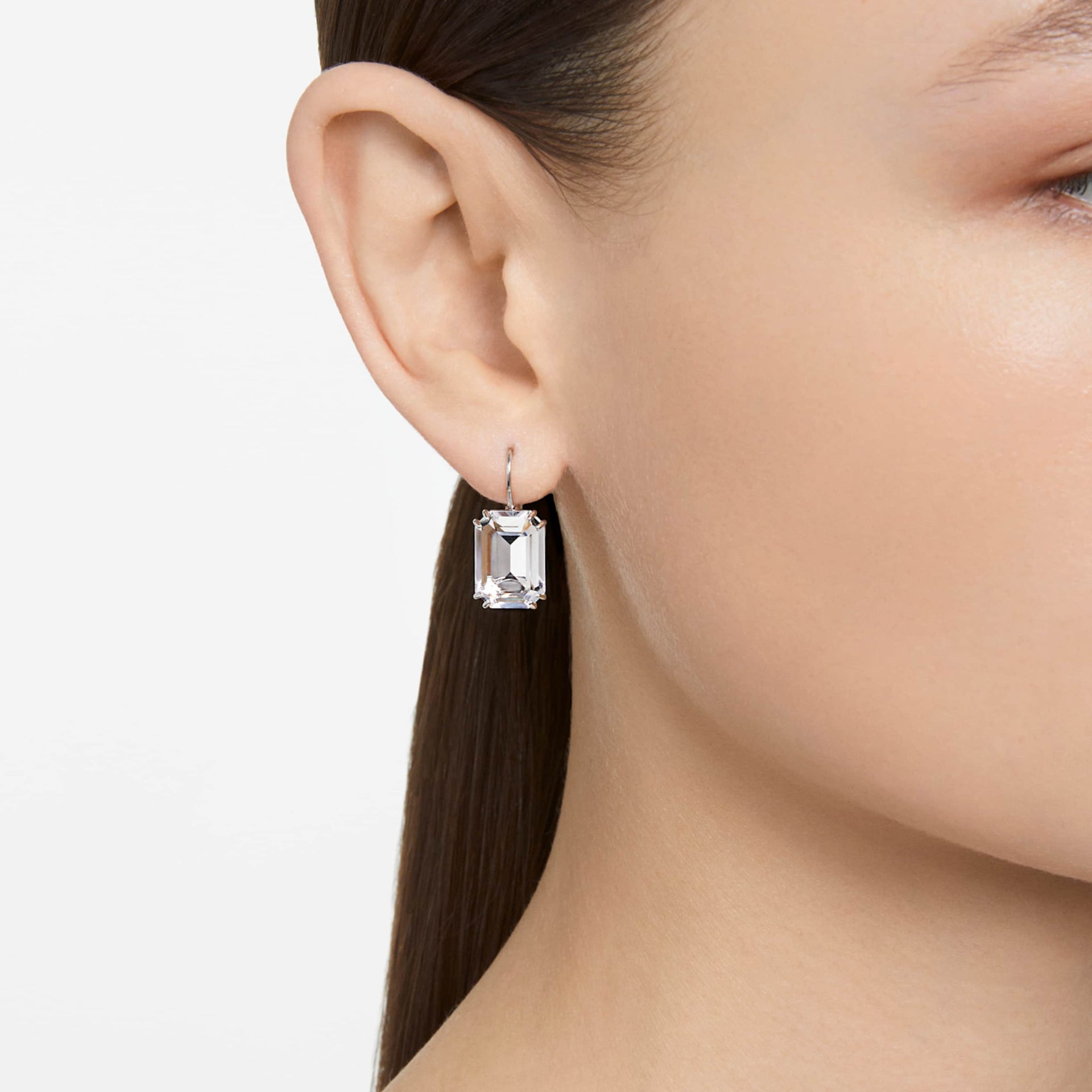 MILLENIA DROP EARRINGS OCTAGON CUT WHITE RHODIUM PLATED