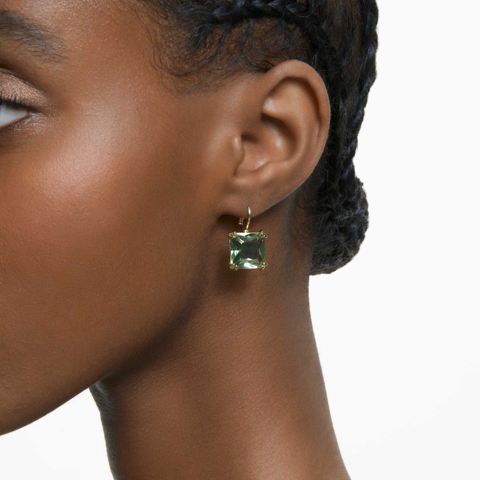MILLENIA DROP EARRINGS SQUARE CUT GREEN GOLD TONE PLATED