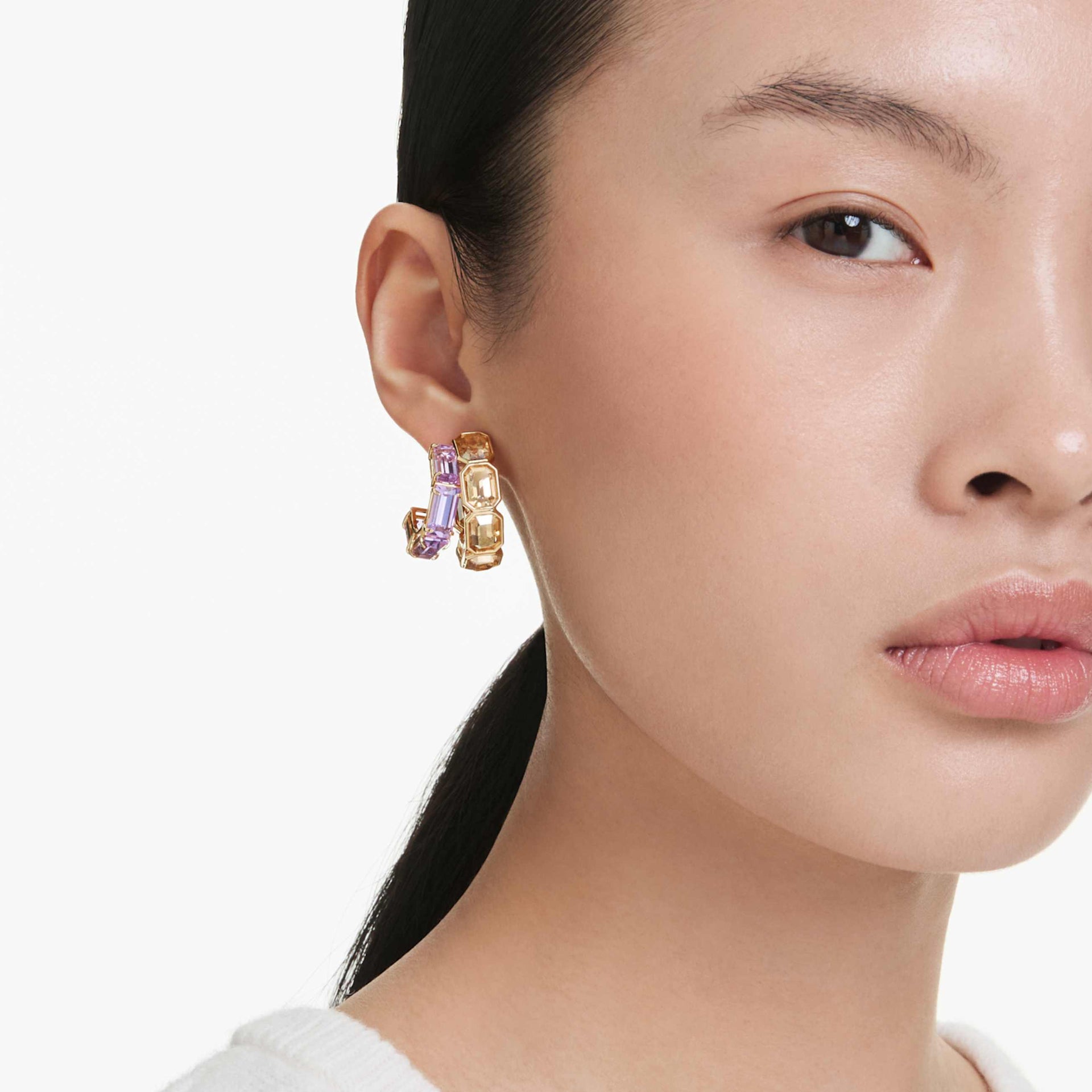 MILLENIA HOOP EARRINGS MIXED CUTS MULTICOLORED GOLD TONE PLATED
