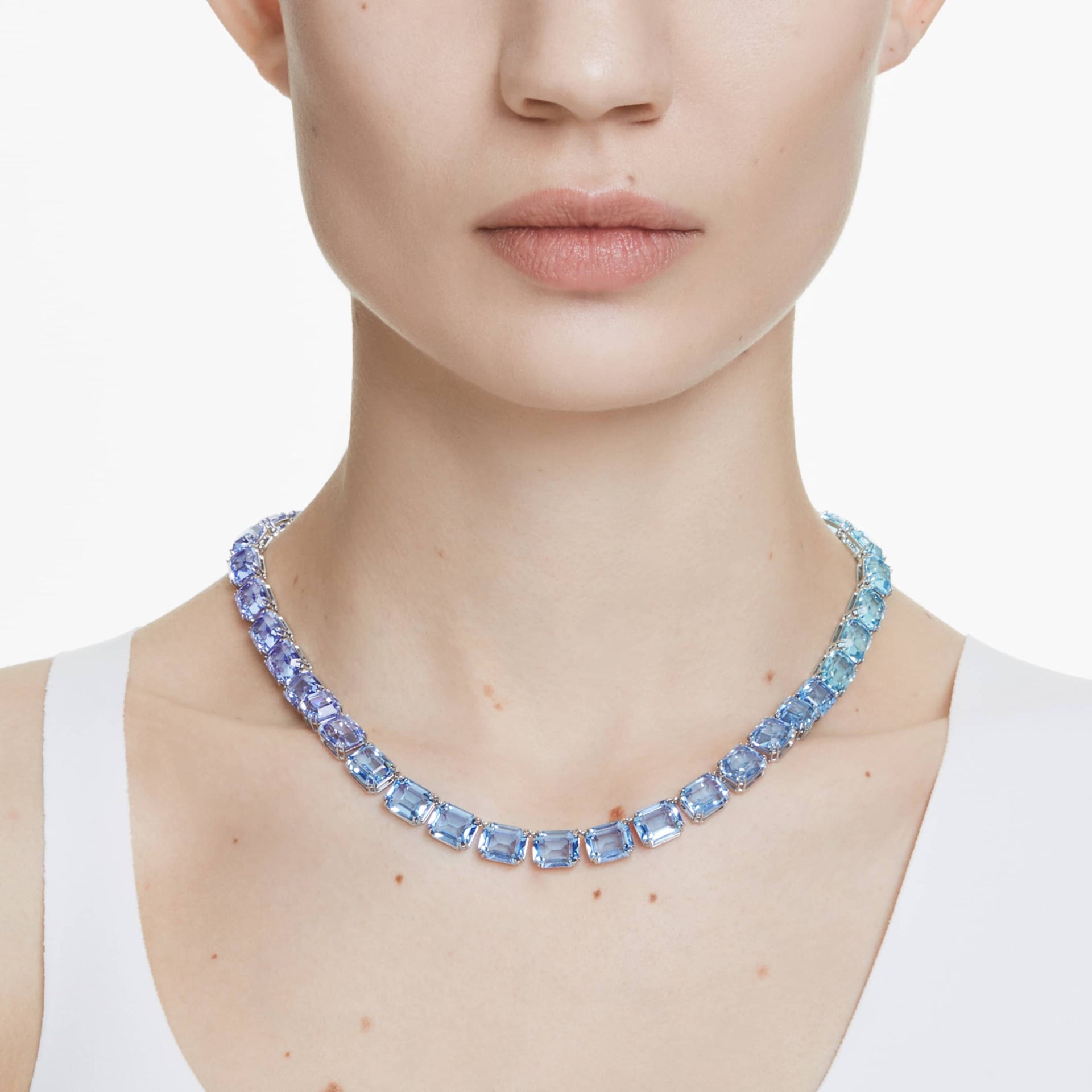 MILLENIA NECKLACE OCTAGON CUT COLOR GRADIENT BLUE RHODIUM PLATED